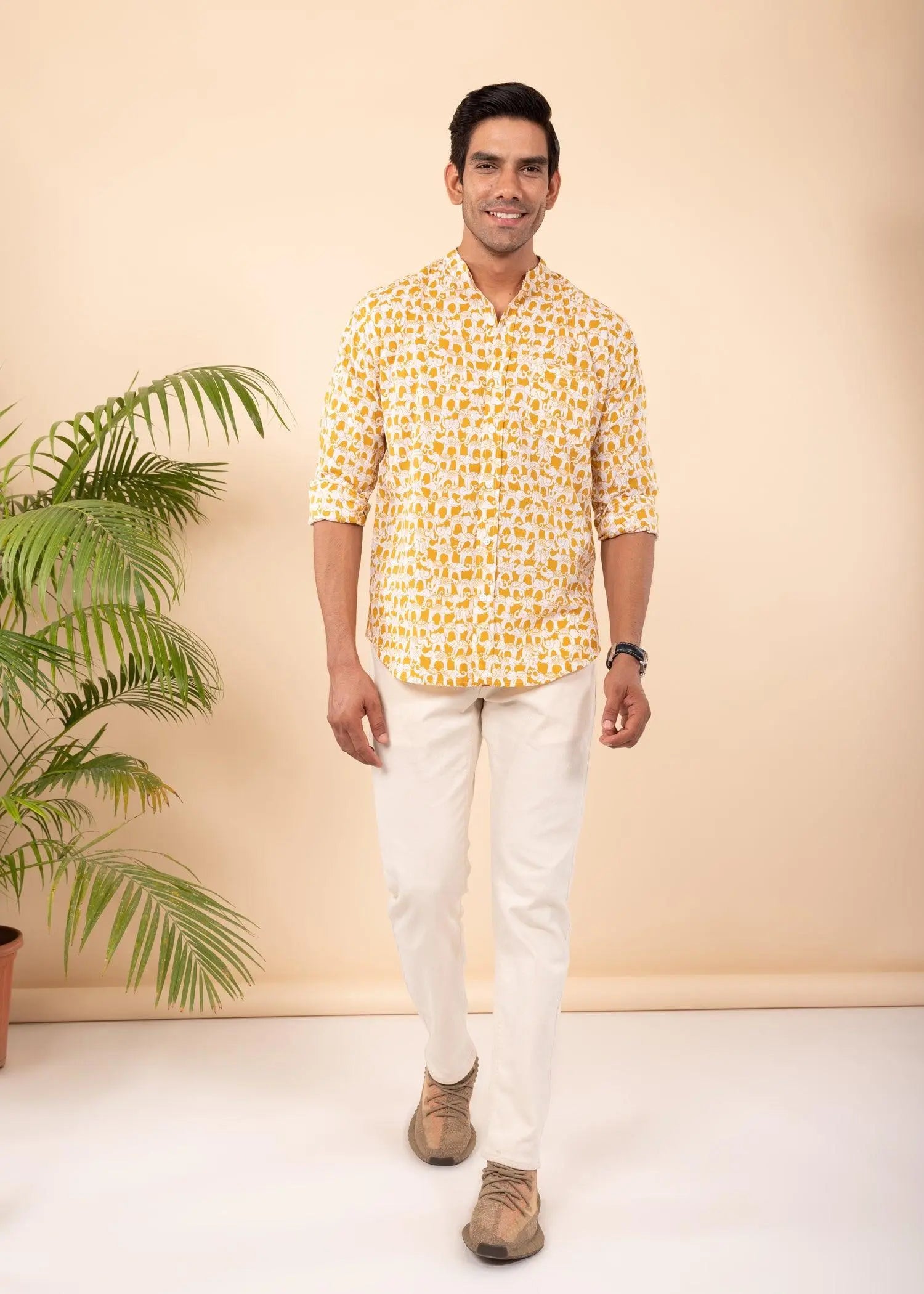 Ochre Regular Cotton Full Sleeves Shirt