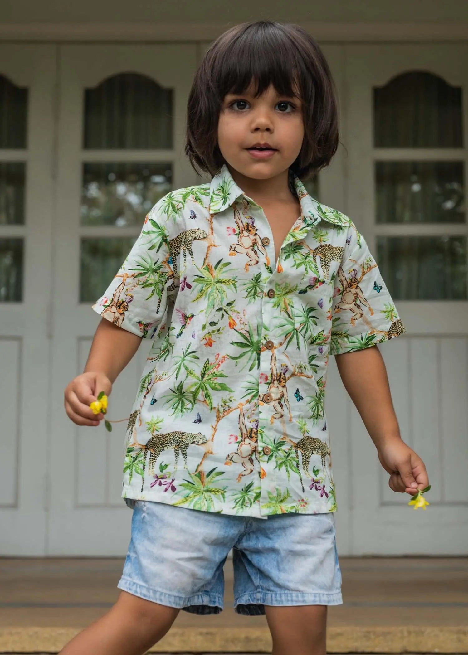 White Lazy Leopard Cotton Boys Shirt (2-12YRS)