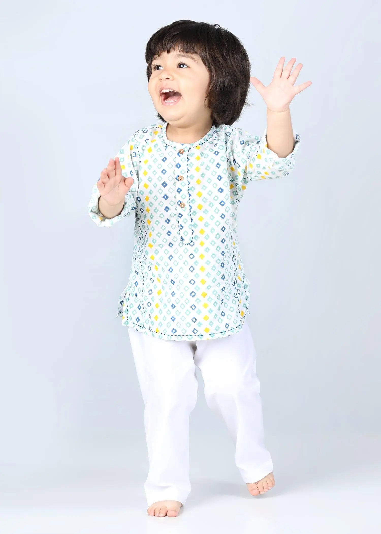 Diamond Blue Cotton Short Kurta Boys (6-24 Months)