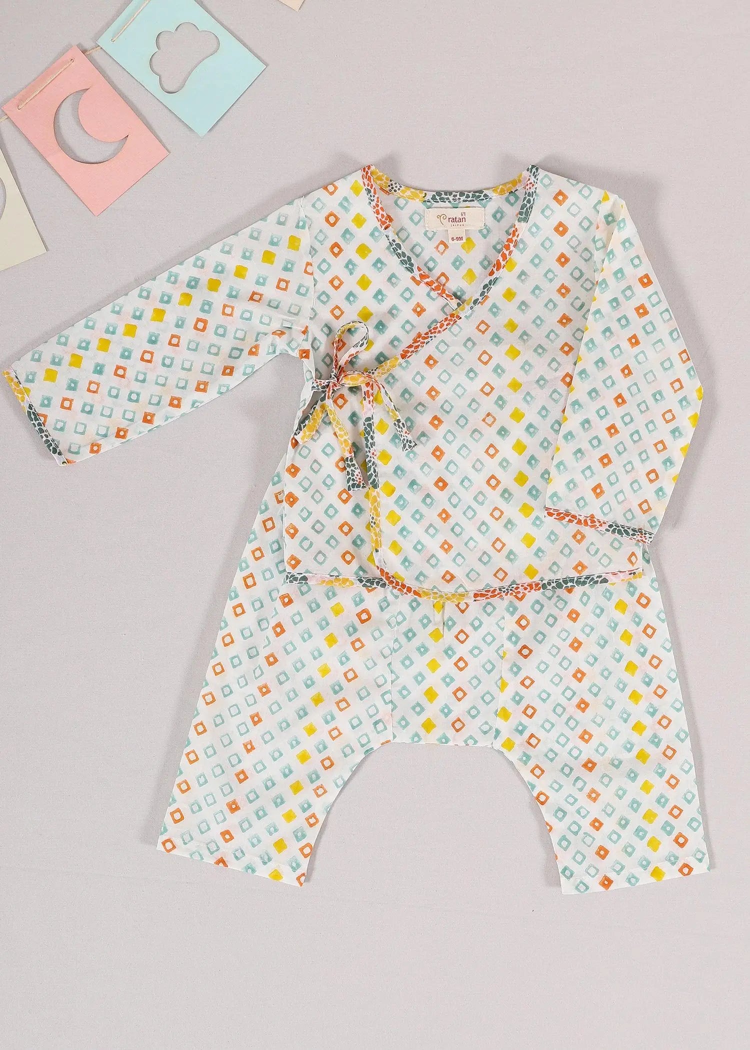 Diamond Orange Cotton Night Suit Set Baby Unisex (3-12 Months)