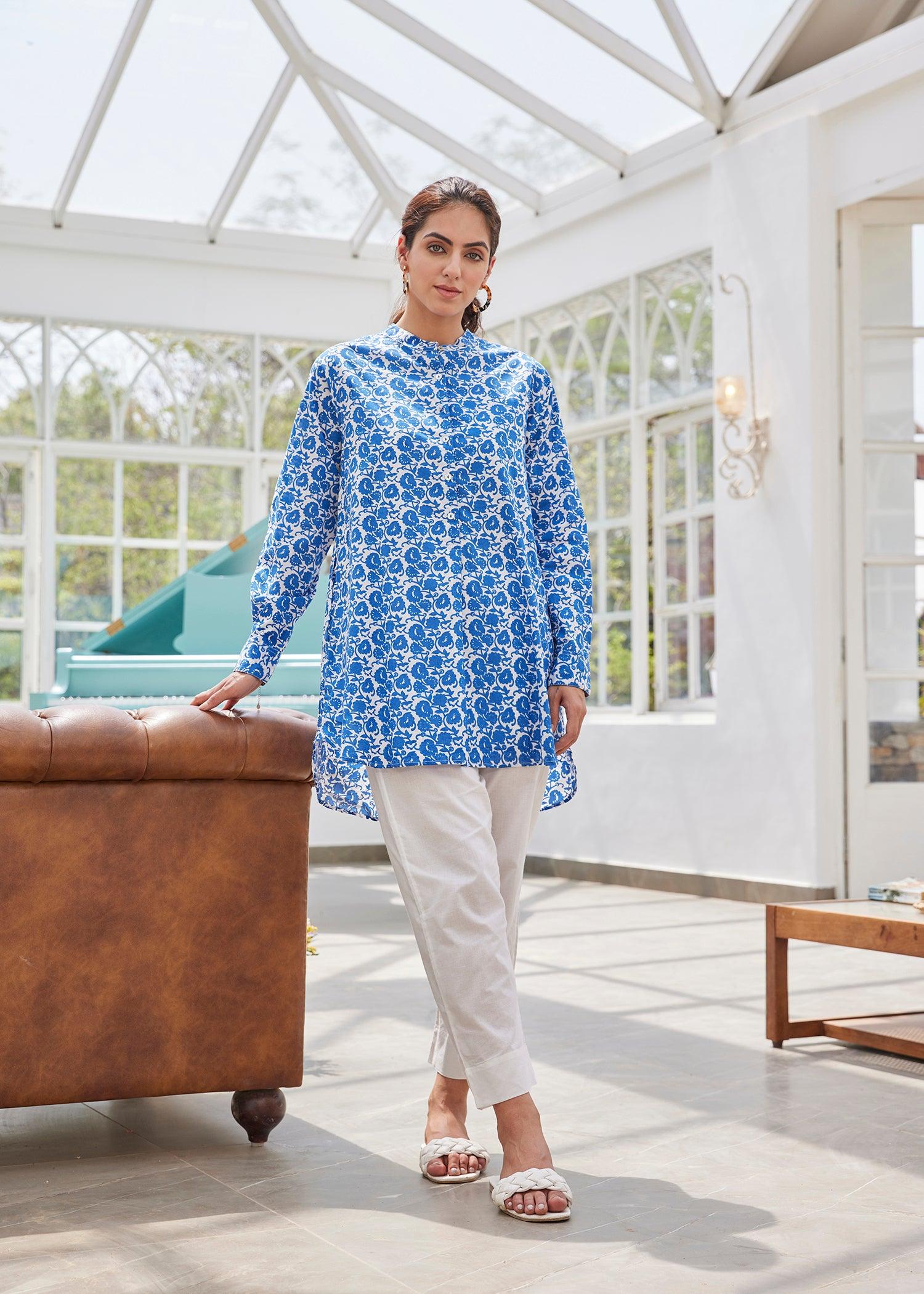 Classic Blue Regular Voile Zaira Tunic