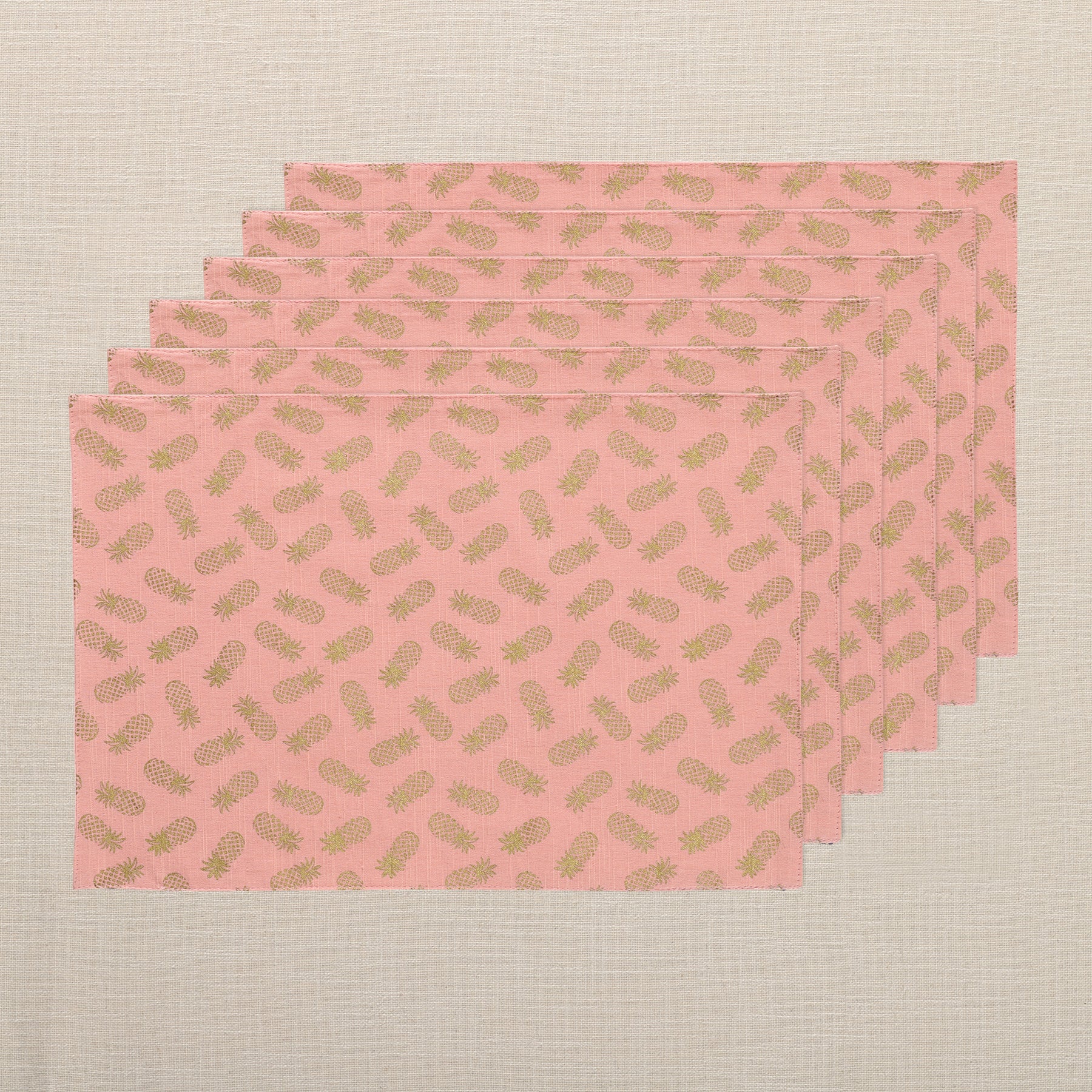 Pineapple Gold & Pink Cotton Table Mat Set of 6