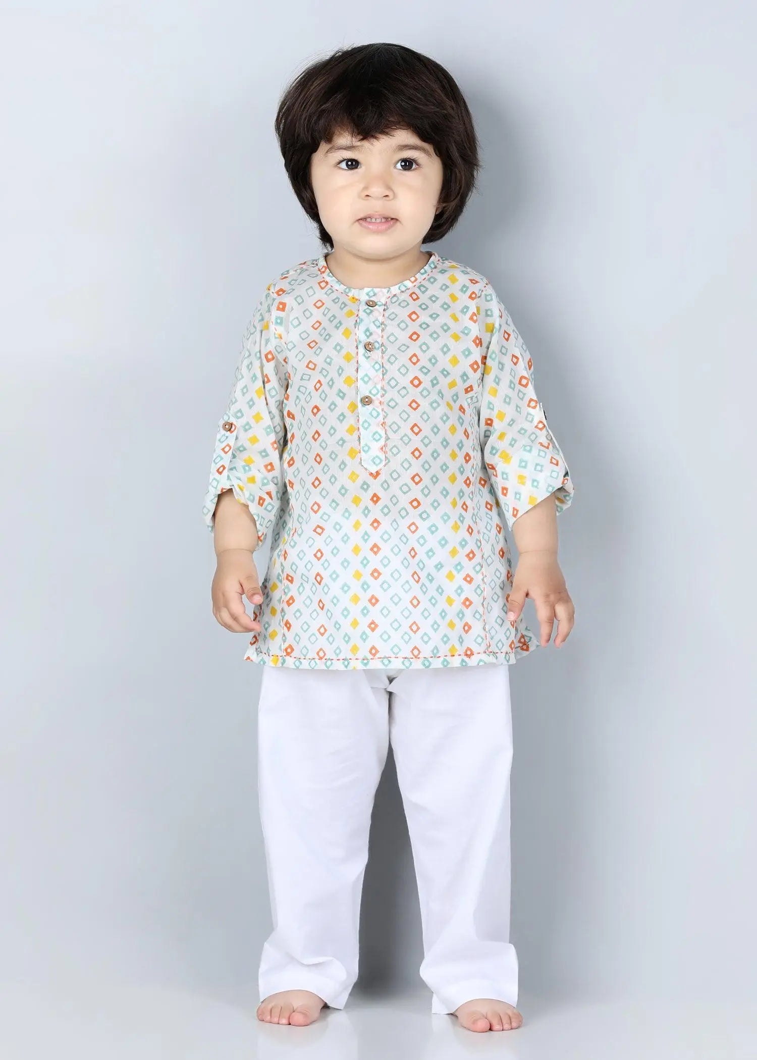 Diamond Orange Cotton Short Kurta Boys (6-24 Months)