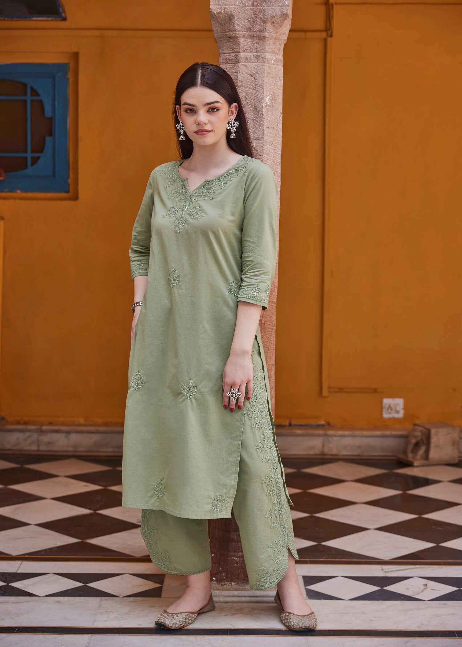 Regular Khaki Women Cotton Kurta