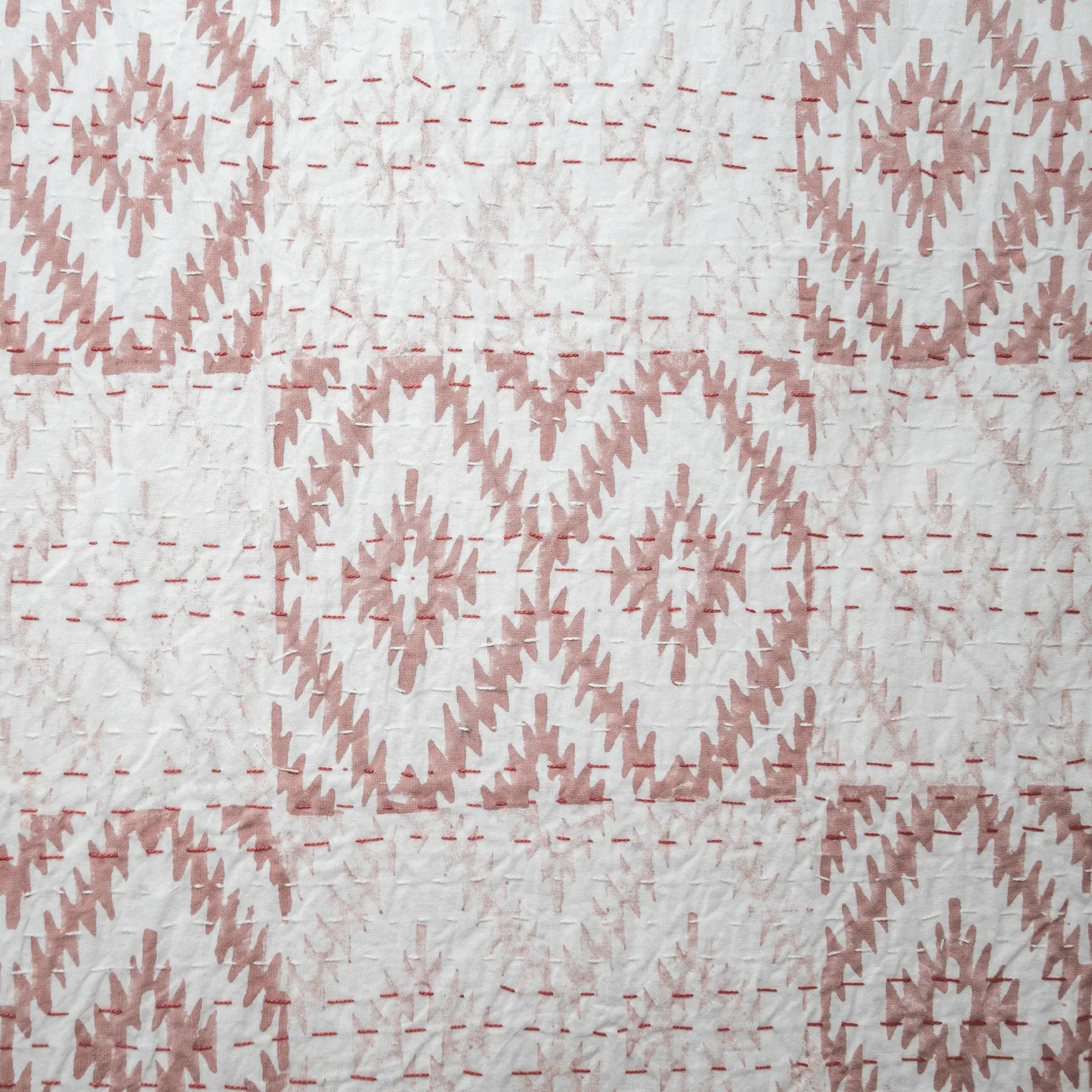 Pink Color Hand Block Printed Katha Bedcover with 2 Pillow Covers