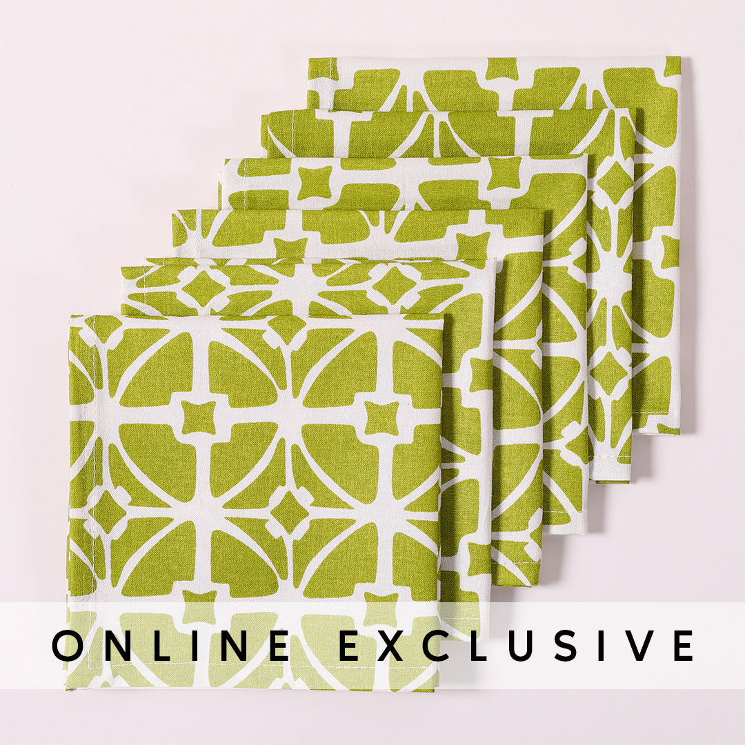 Light Green Cotton Printed Cocktail Napkin Set of 6