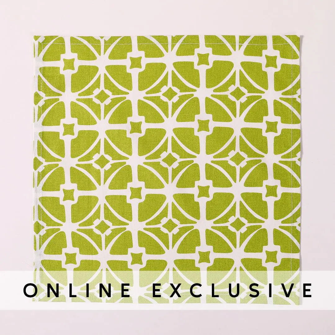 Light Green Cotton Printed Cocktail Napkin Set of 6