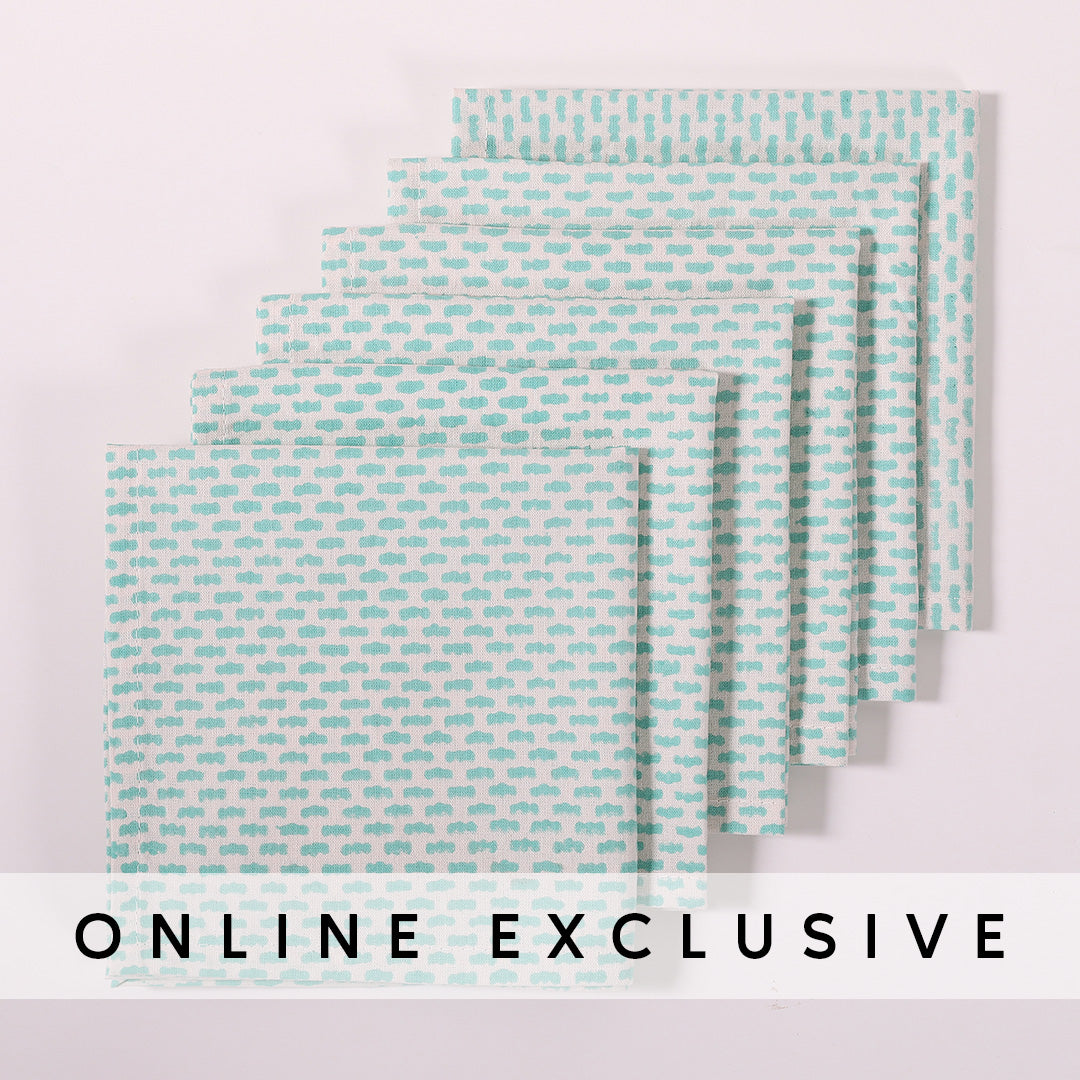 Ocean Blue Cotton Printed Cocktail Napkin Set of 6