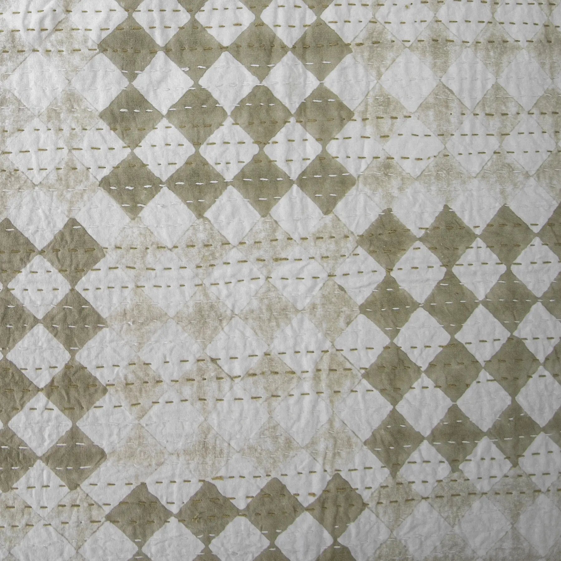 Beige Color Hand Block Printed Katha Bedcover with 2 Pillow Covers