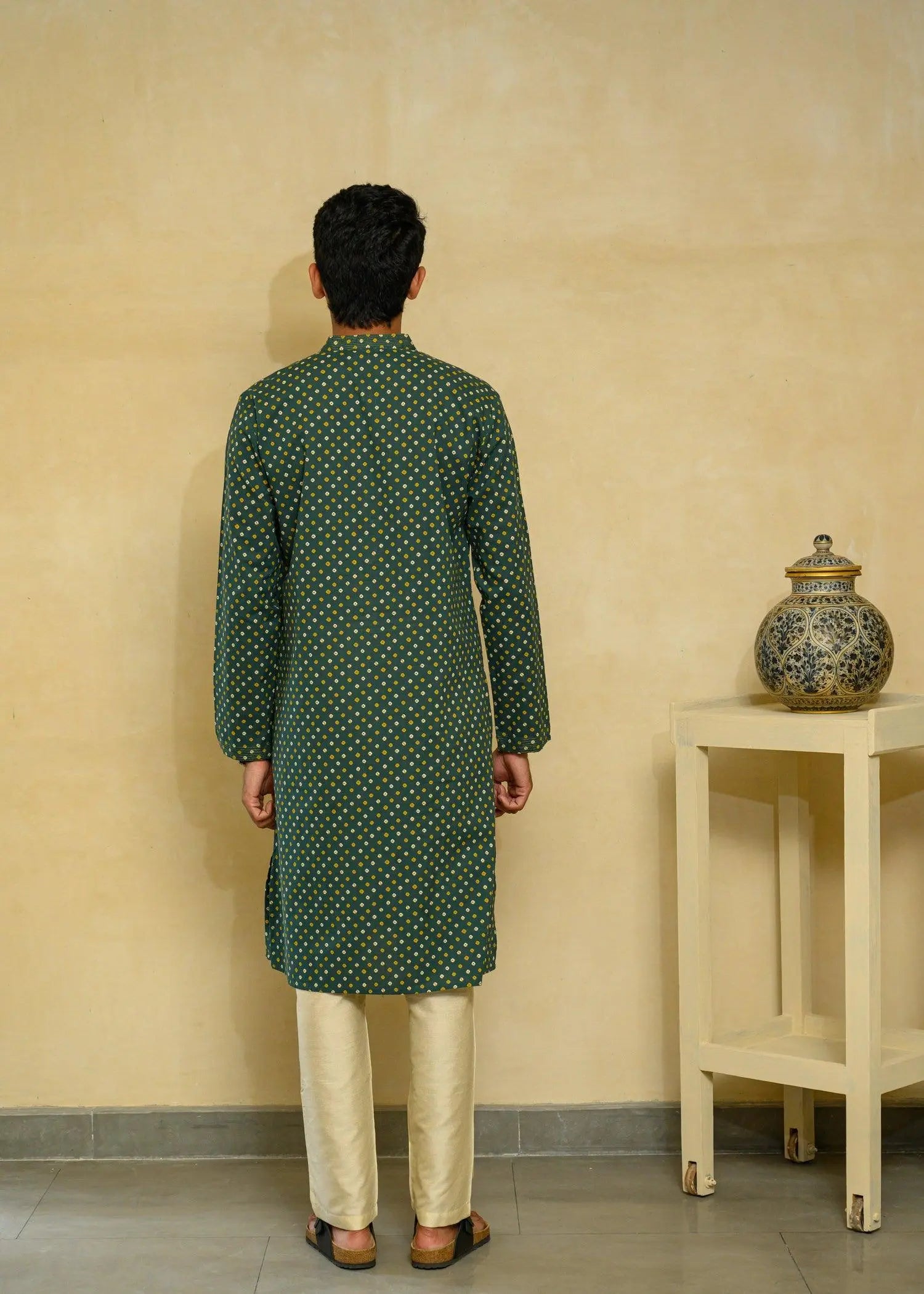 Green Regular Cotton Men's Long Kurta