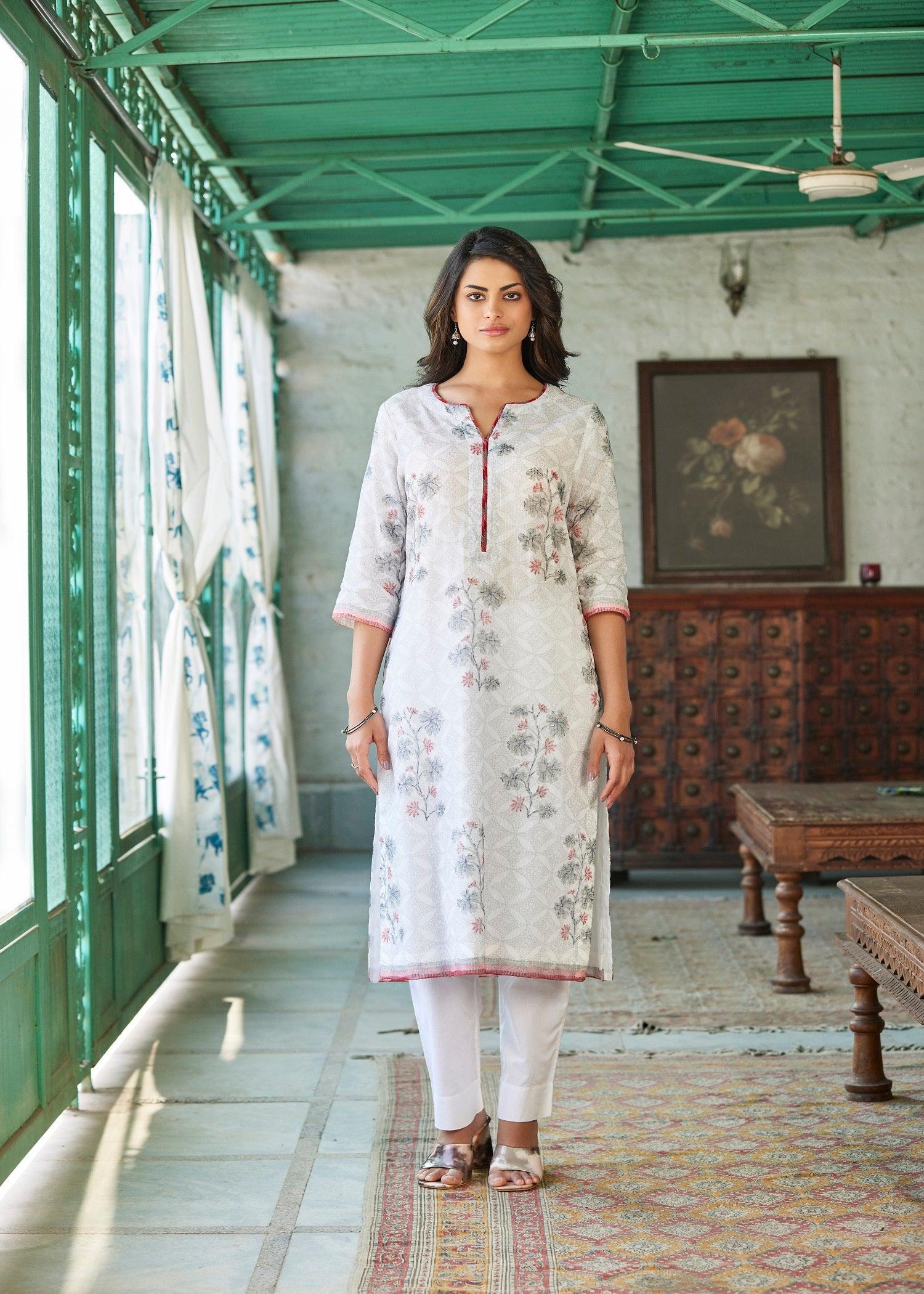 Kota-Doria Straight Kurta & Dupatta Set