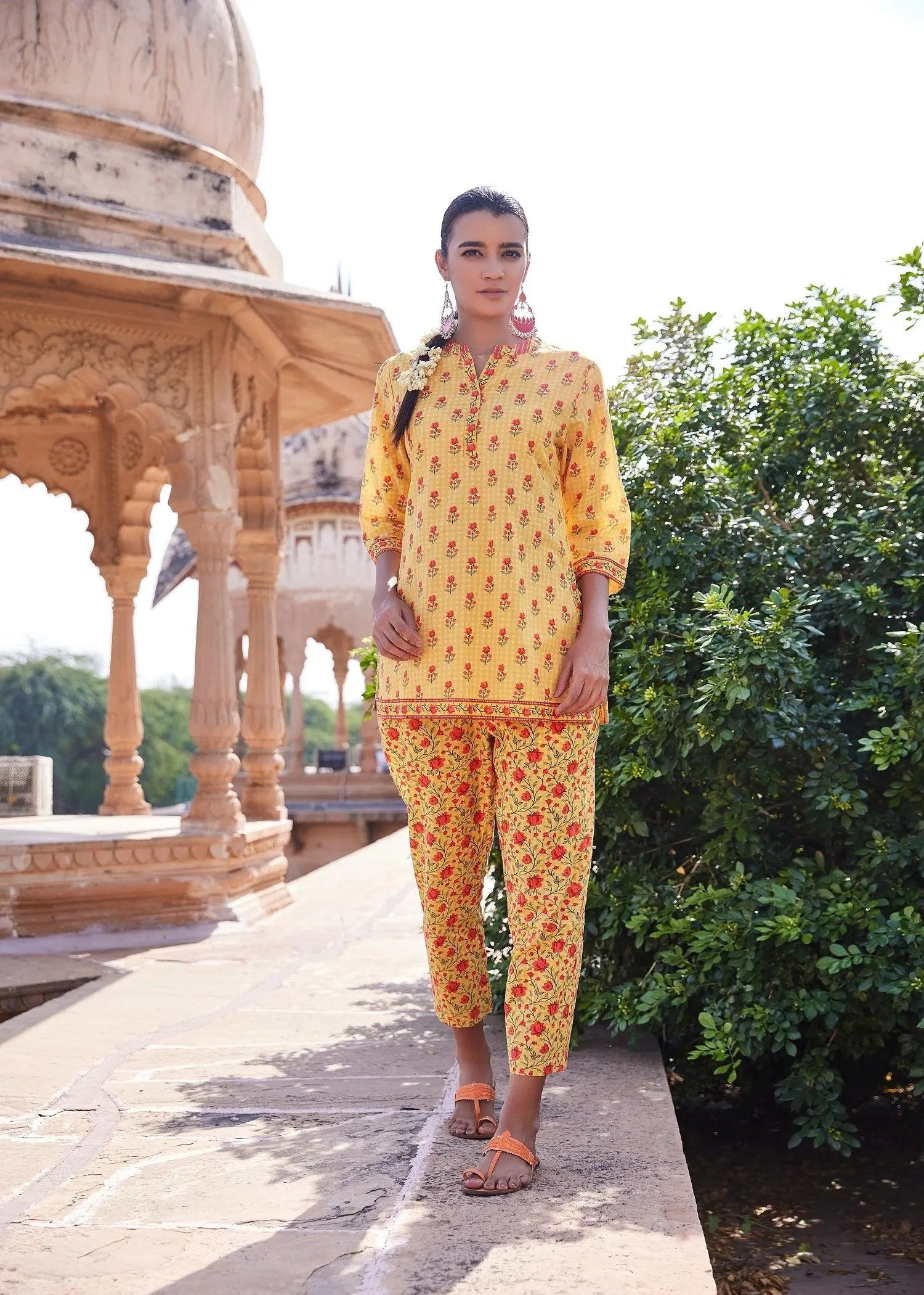 Rangrez Yellow Color Thigh Length Surana Cotton Kurti