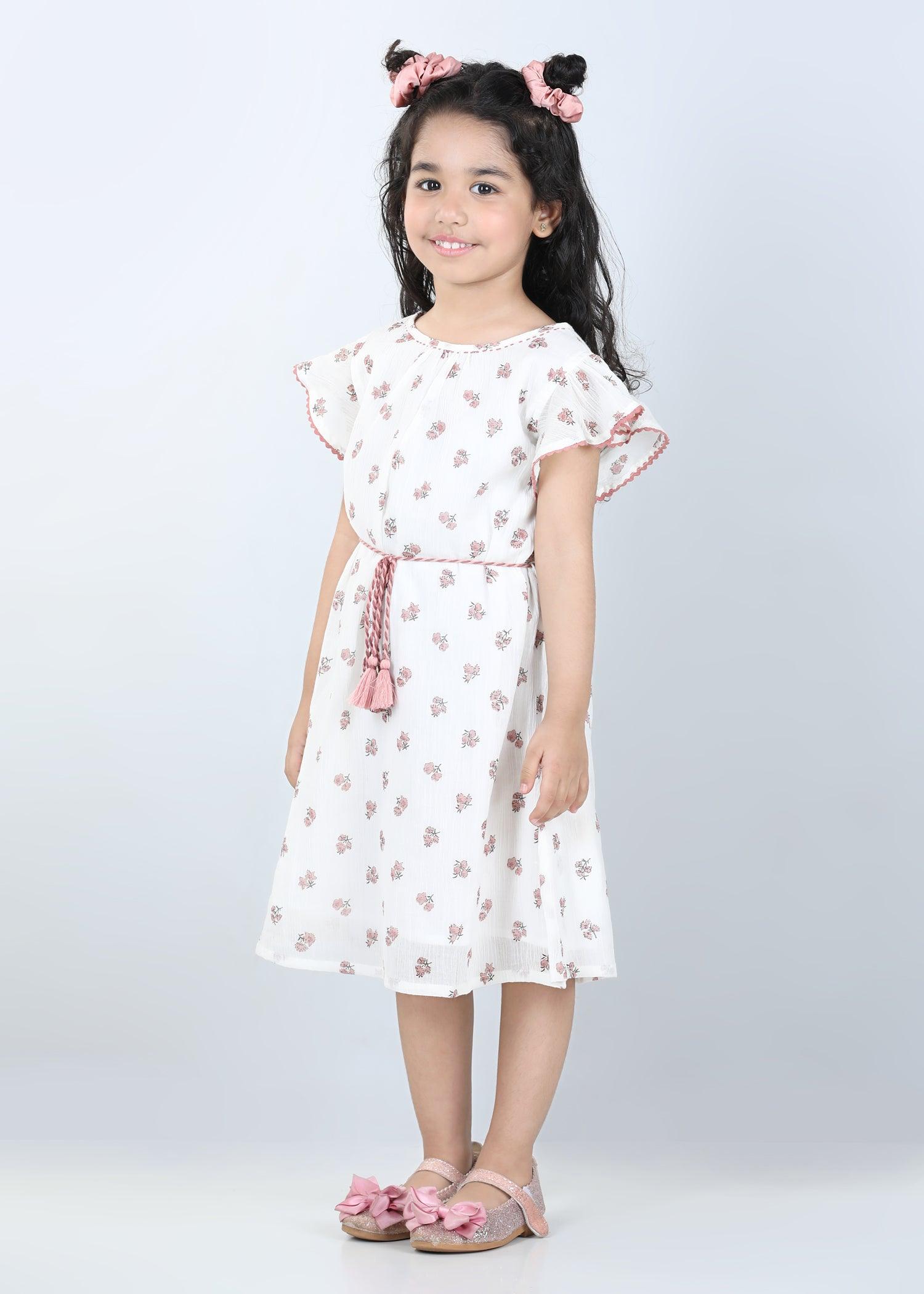 Holly Pink Cotton Crepe Flower Dress (2-12 Years)