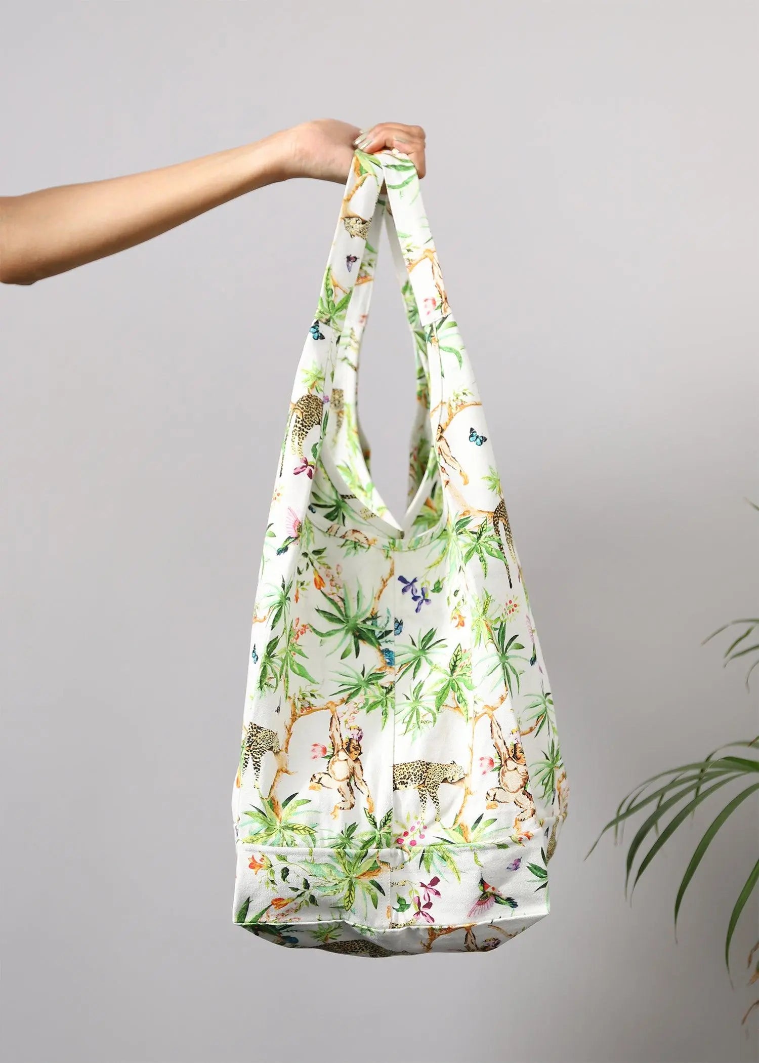 White Lazy Leopard Jhola Tote Bag