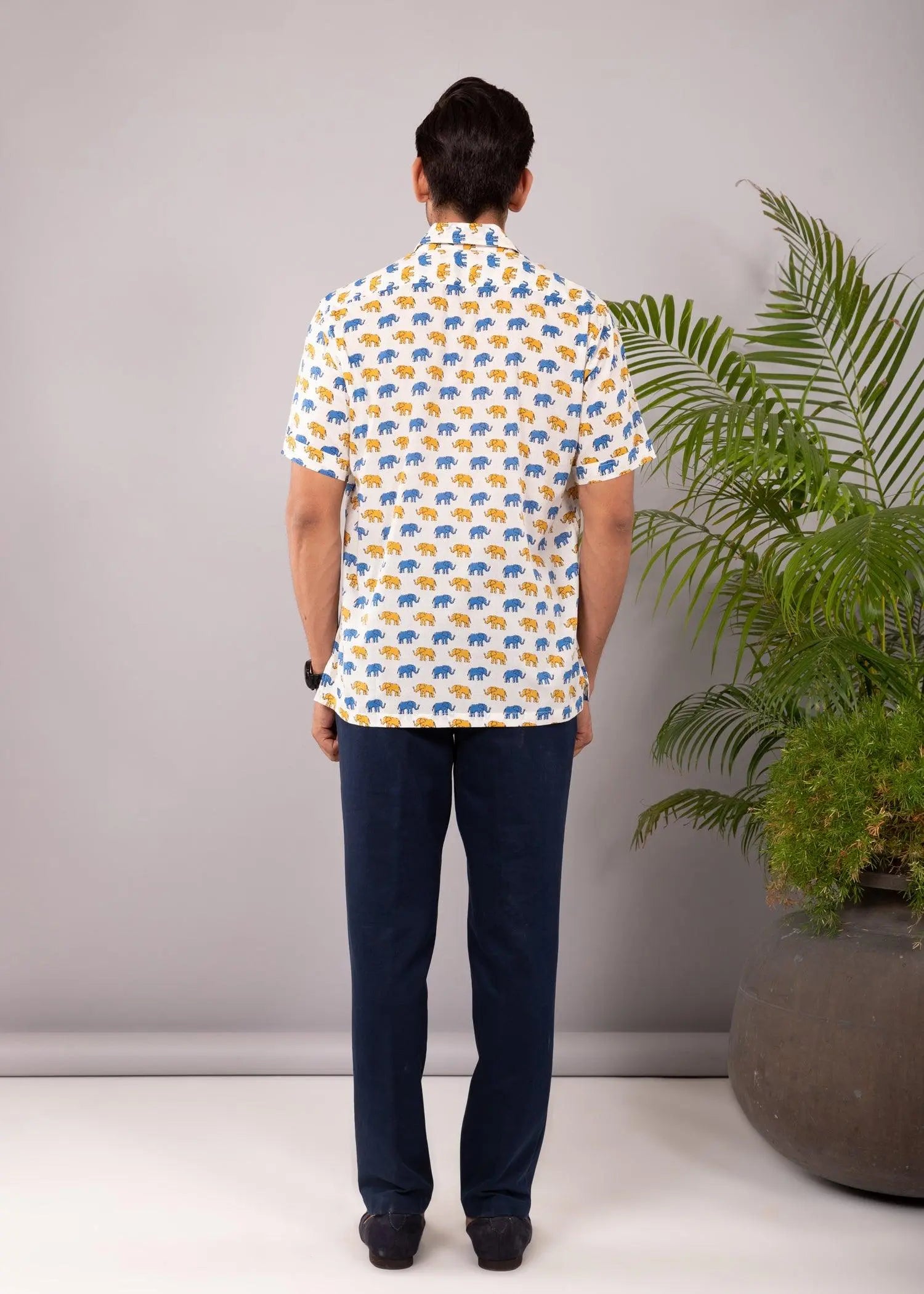 Blue & Mustard Regular Cotton Half Sleeves Shirt