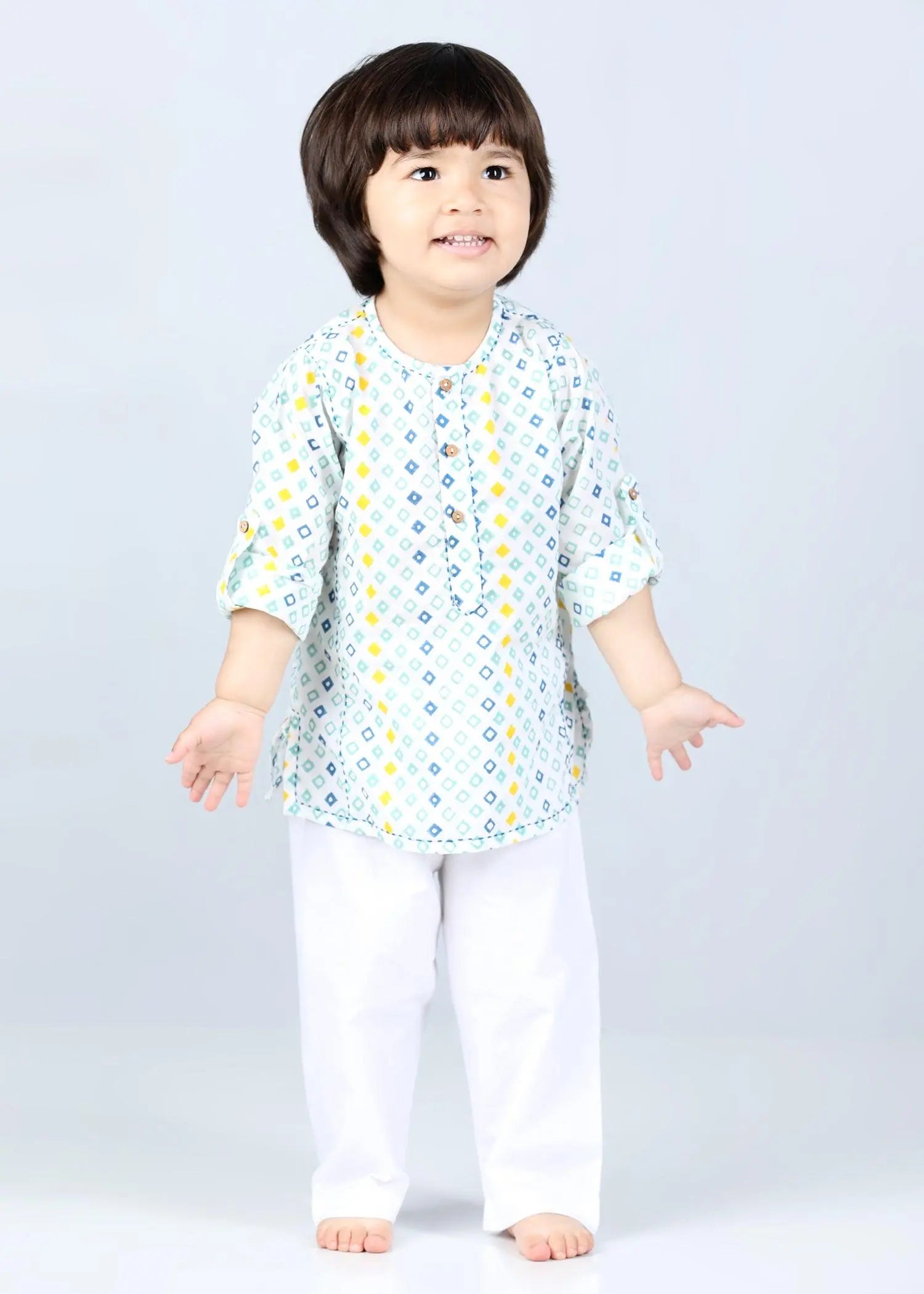 Diamond Blue Cotton Short Kurta Boys (6-24 Months)