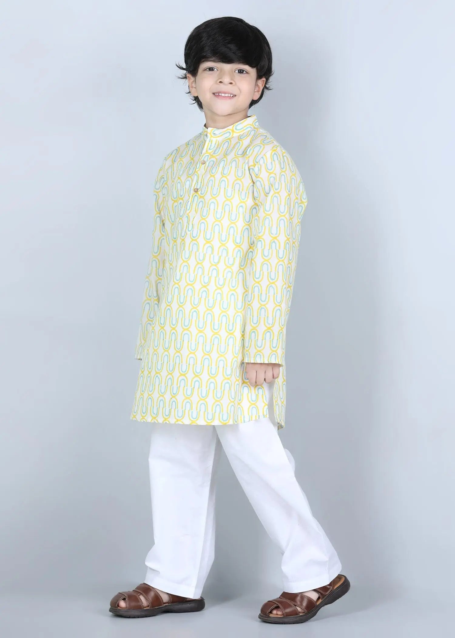 Spiral Yellow Cotton Kurta Boys (6 Months-12 Years)