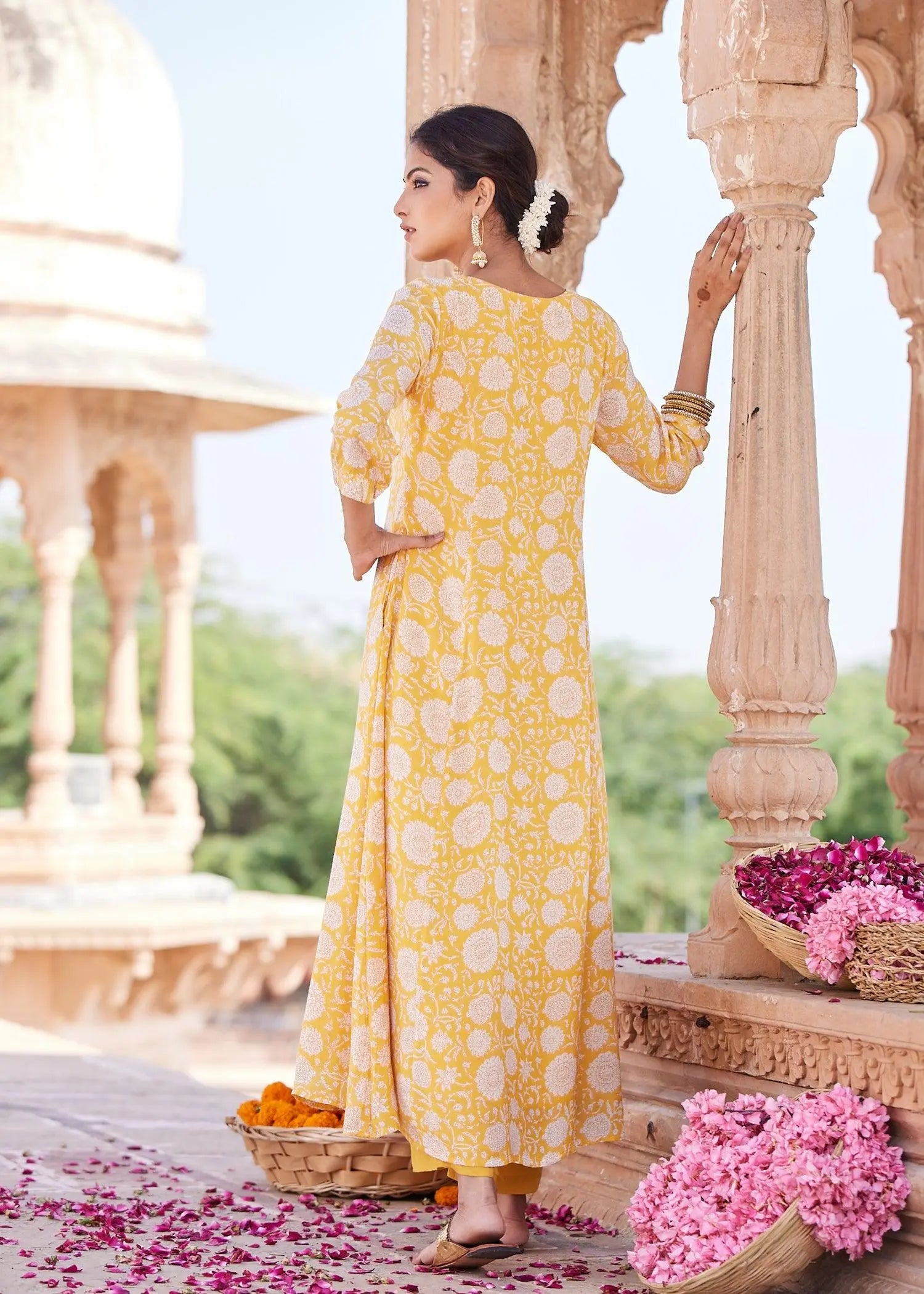 Yellow Flared Viscose Kurta