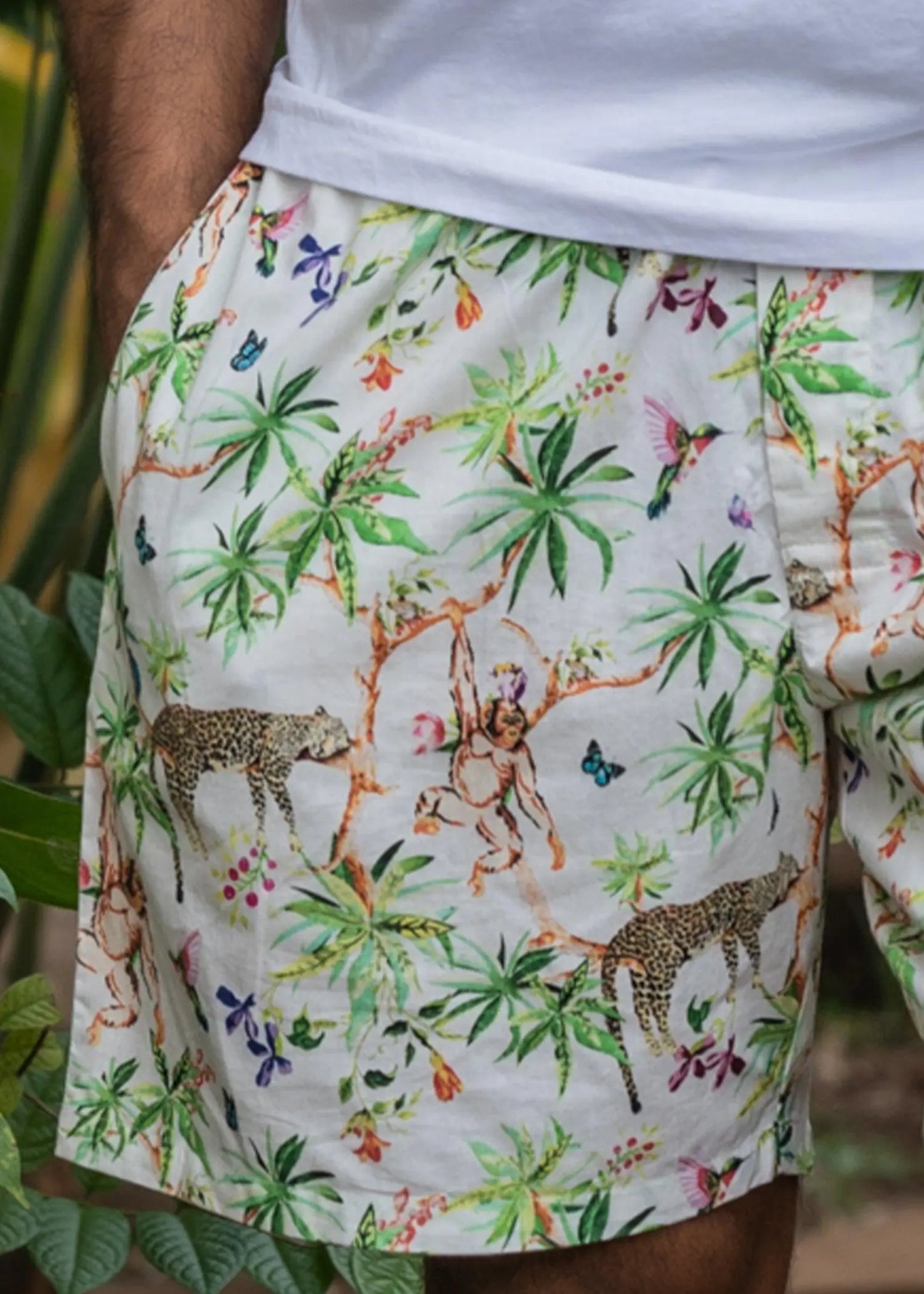 White Lazy Leopard Men Cotton Shorts