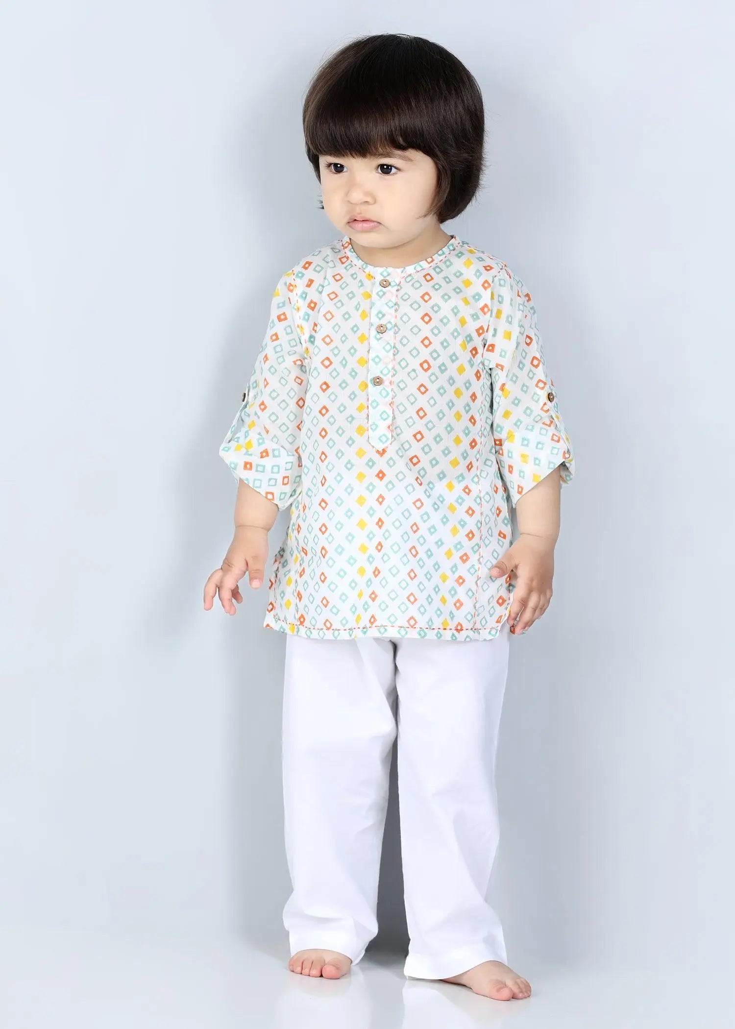 Diamond Orange Cotton Short Kurta Boys (6-24 Months)