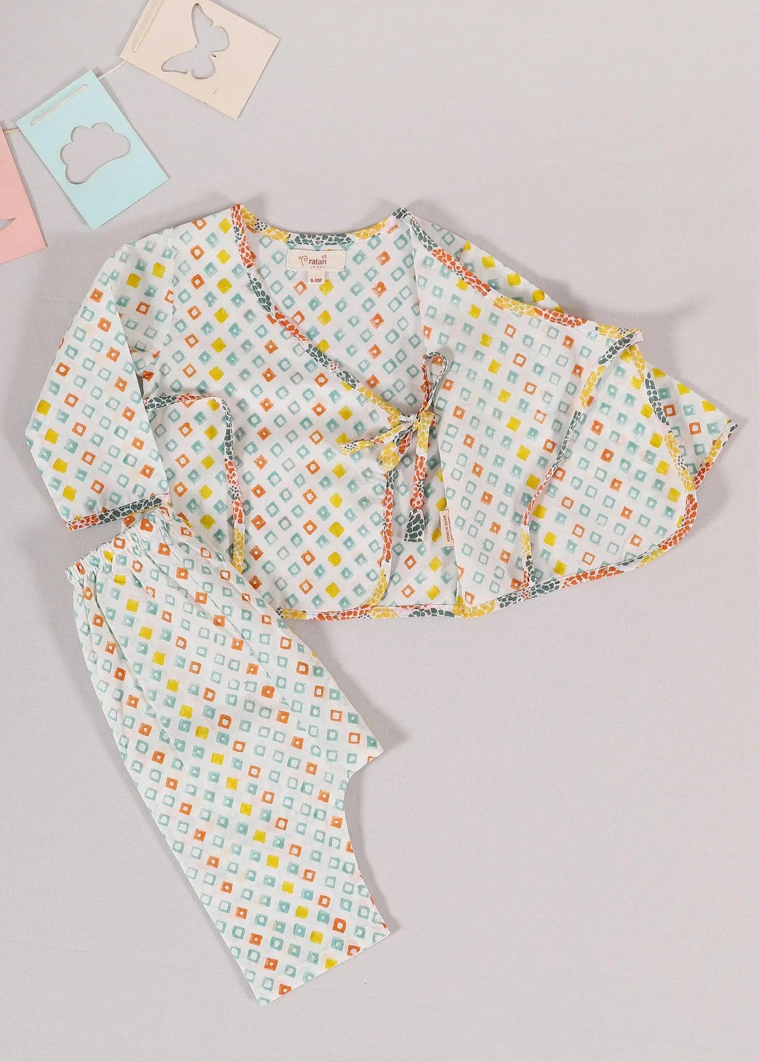 Diamond Orange Cotton Night Suit Set Baby Unisex (3-12 Months)