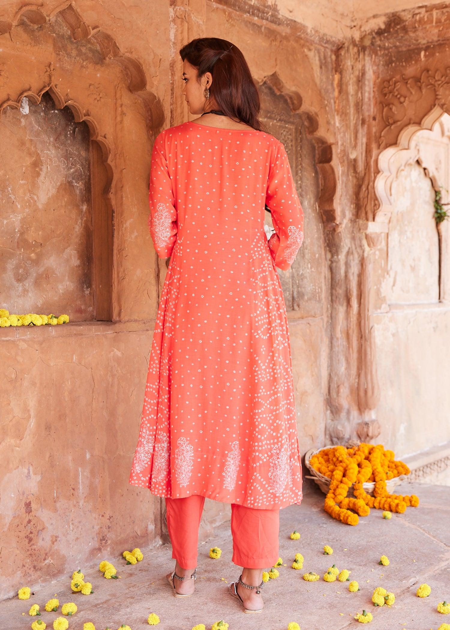 Red Flared Viscose Kurta