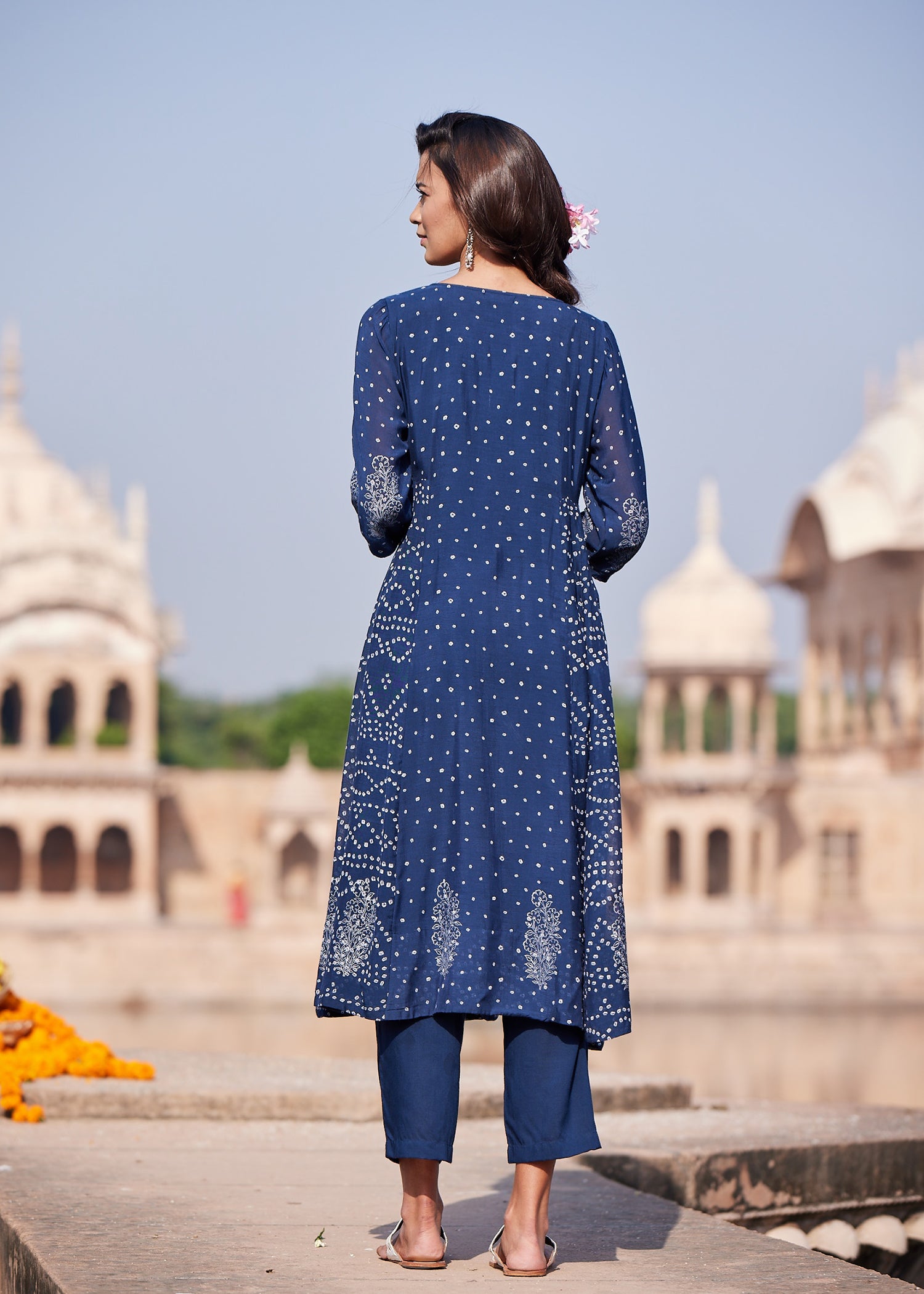 Navy Flared Viscose Kurta