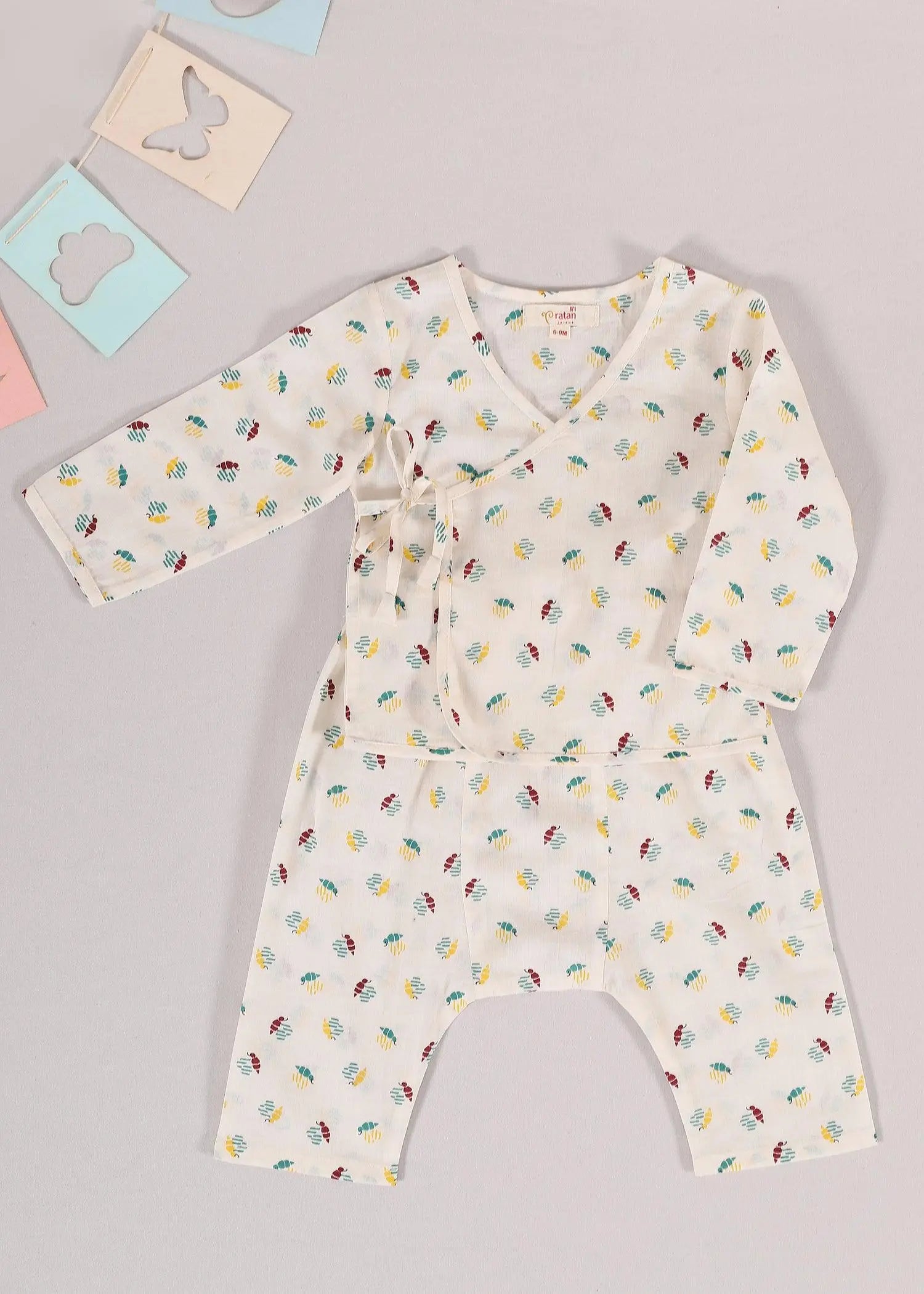 Bees Cream Cotton Night Suit Unisex (3-12 Months)