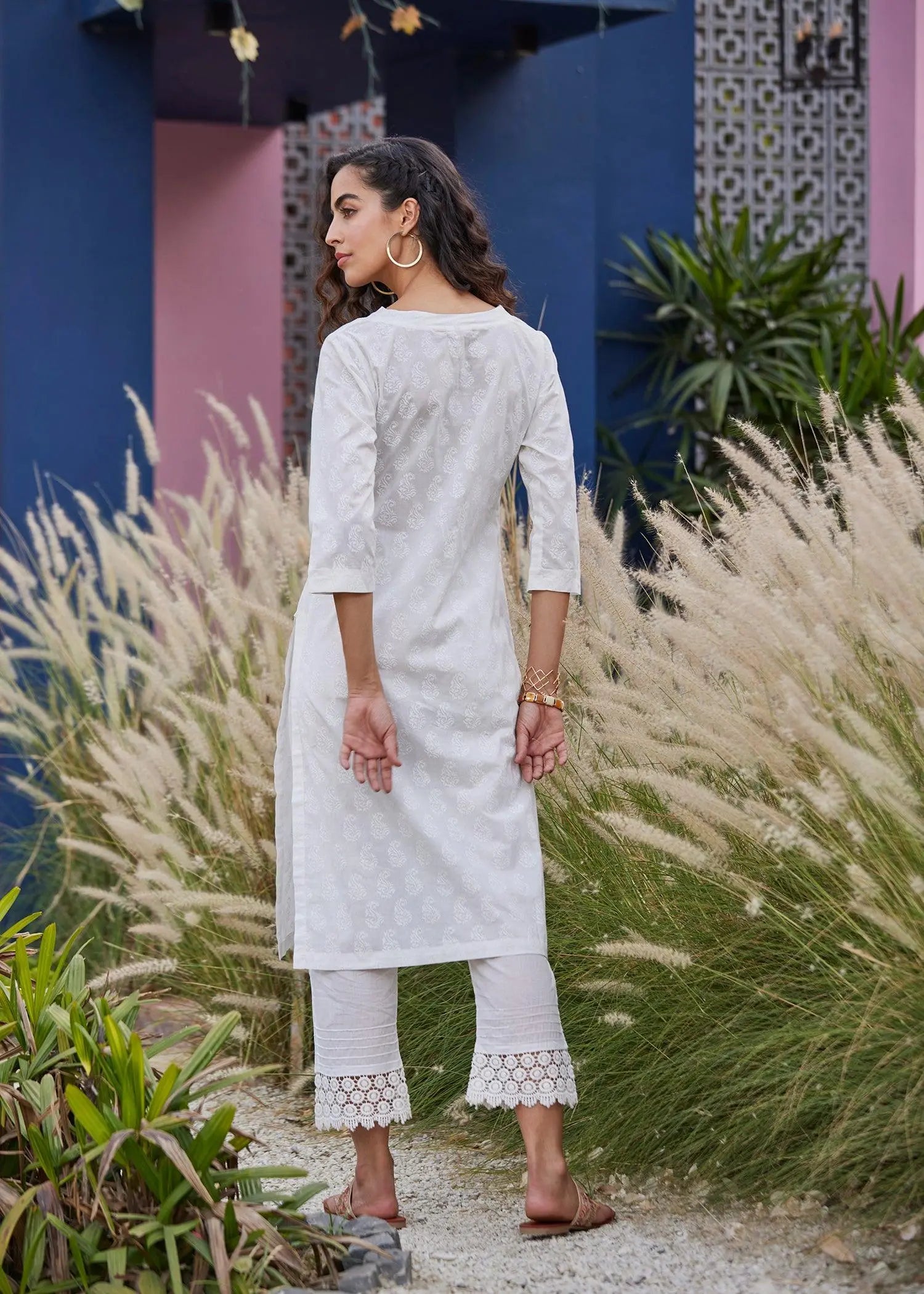 Off White Straight Cotton Long Kurta