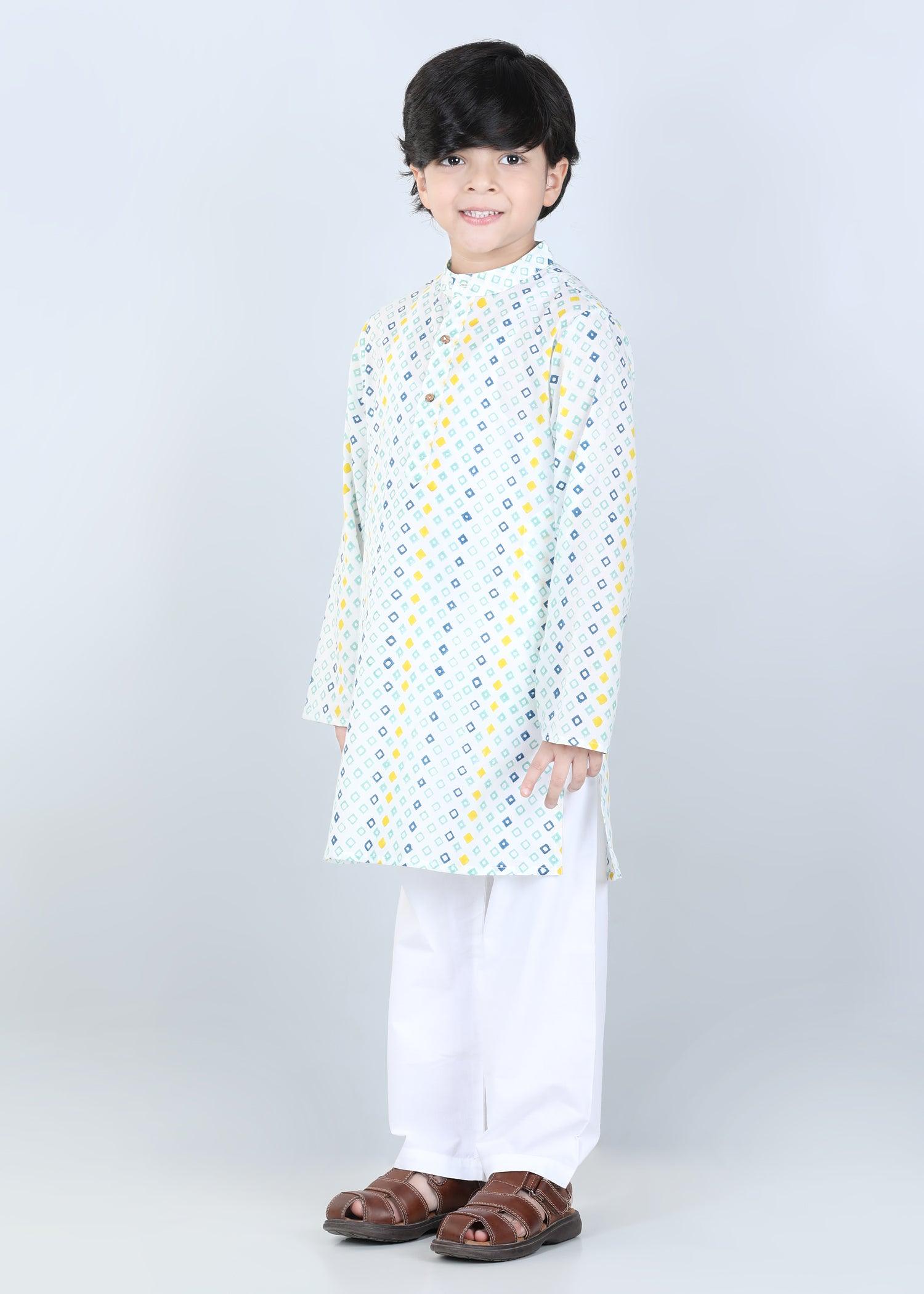 Diamond Blue Cotton Kurta Boys   (2-12 Yrs)