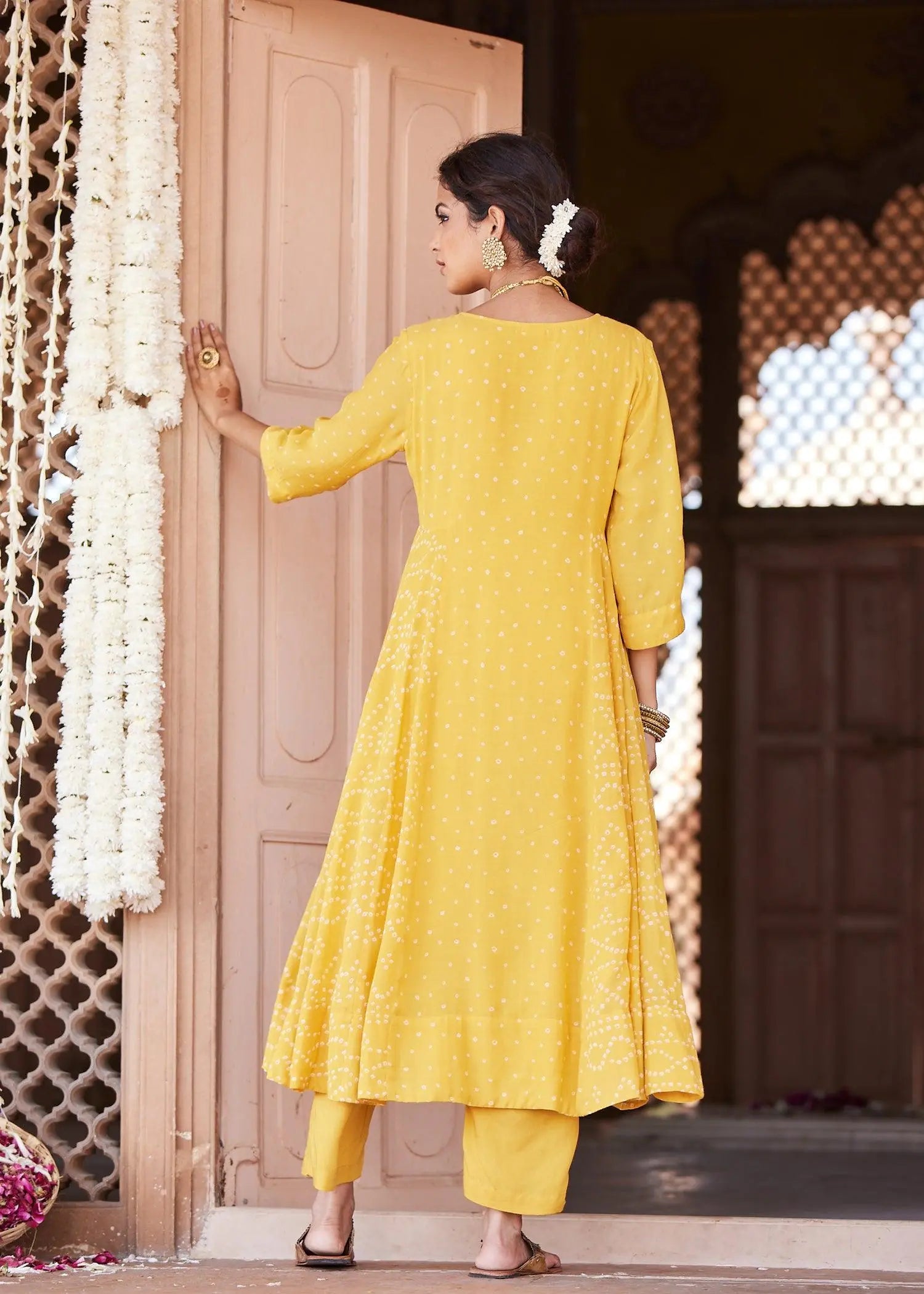 Yellow Flared Viscose Kurta