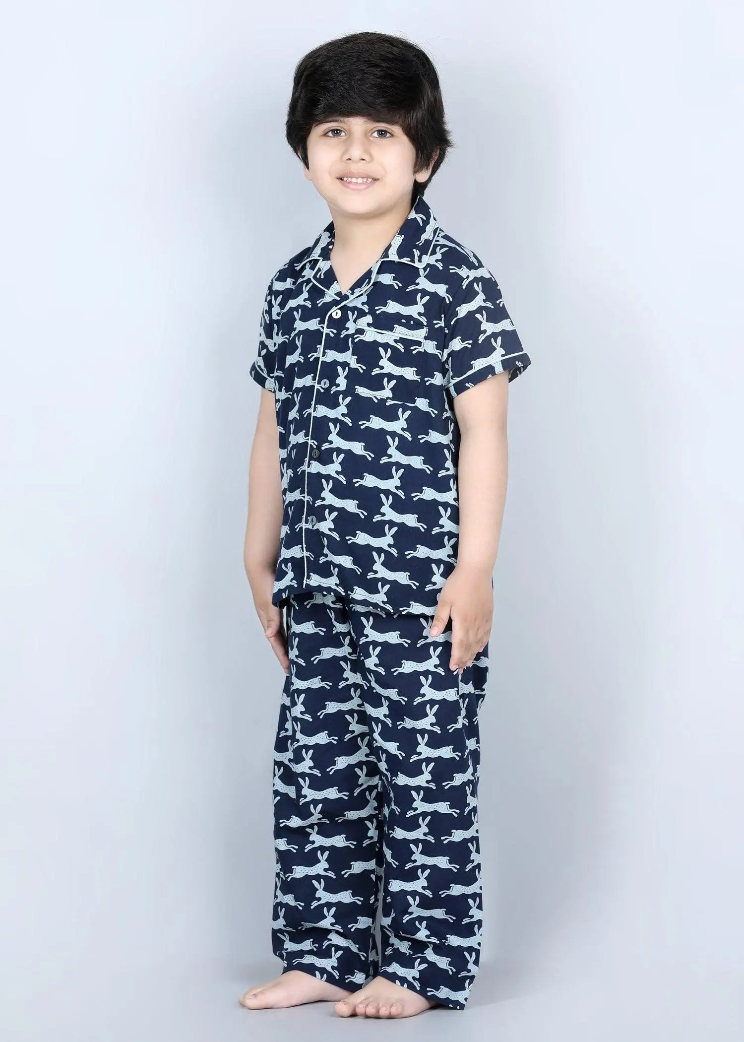 Rabbit Blue Half Sleeves Cotton Nighsuit Boys (1-12 Years)