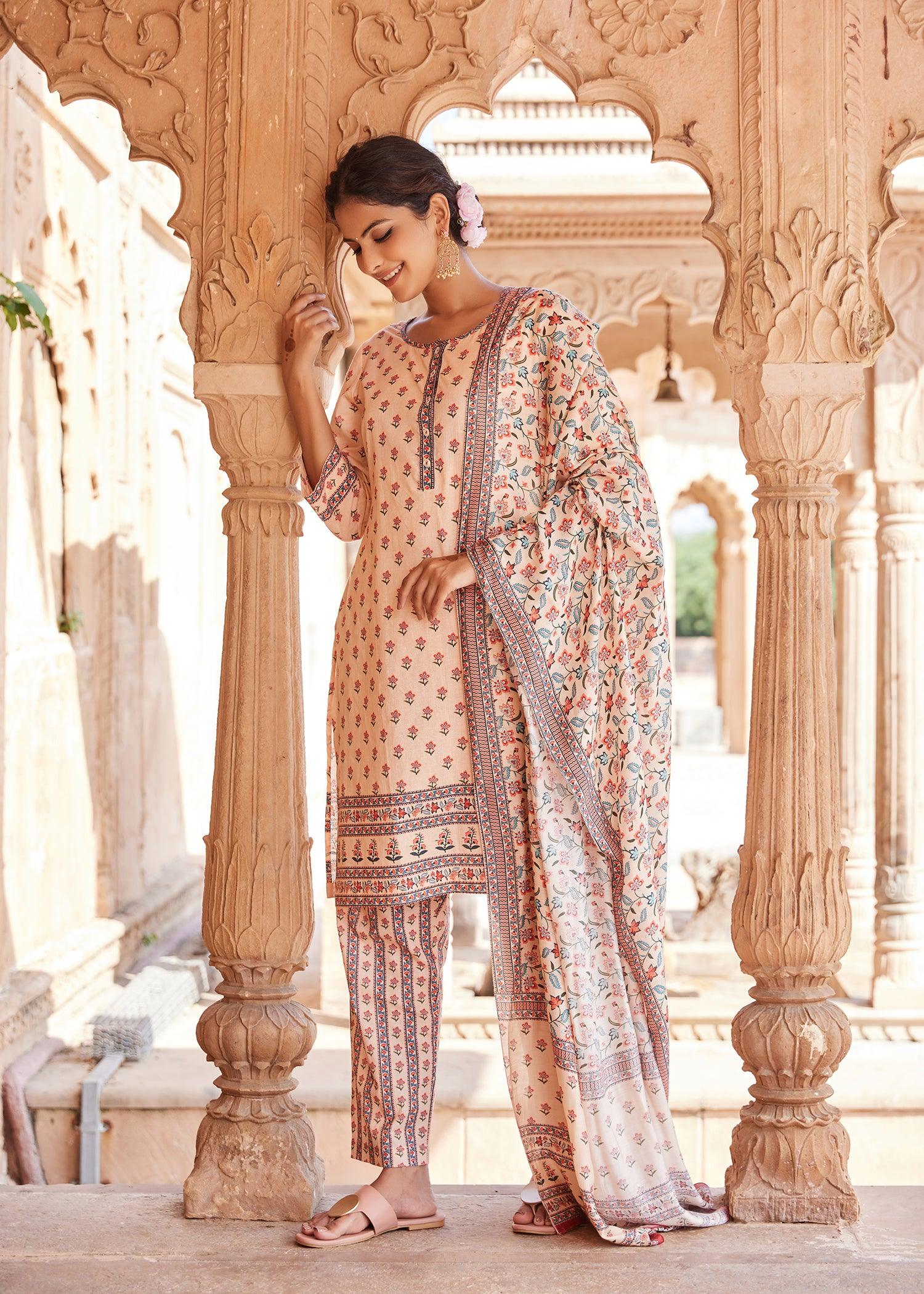 Rangrez Beige Color Regular Fit Cotton Upasana Suit Set