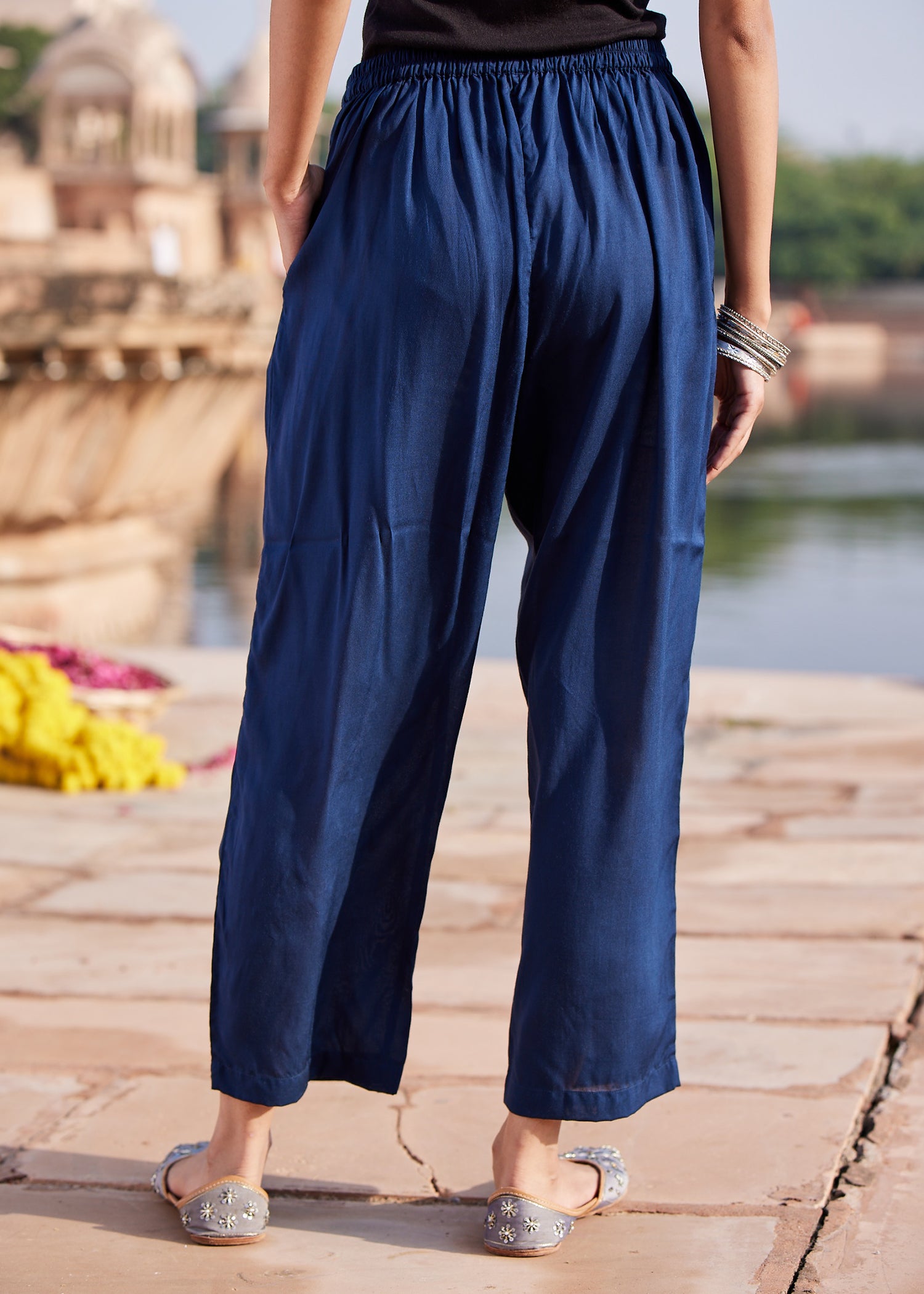 Navy Regular Viscose Pant