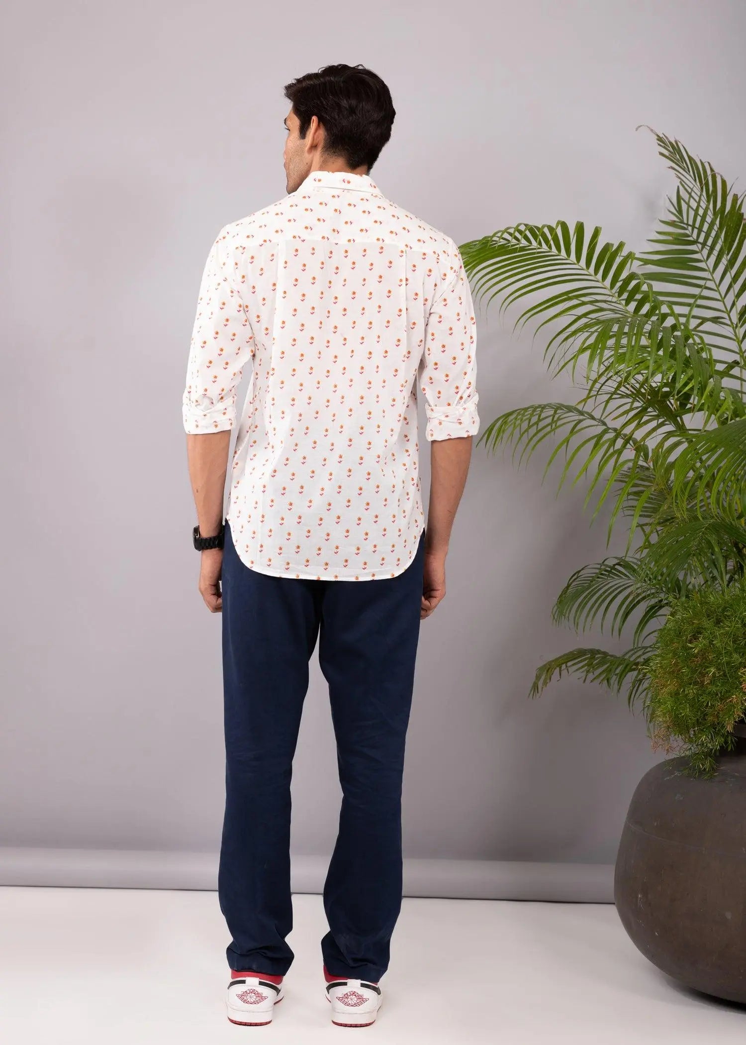 Cream & Rust Regular Cotton Full Sleeves Shirt