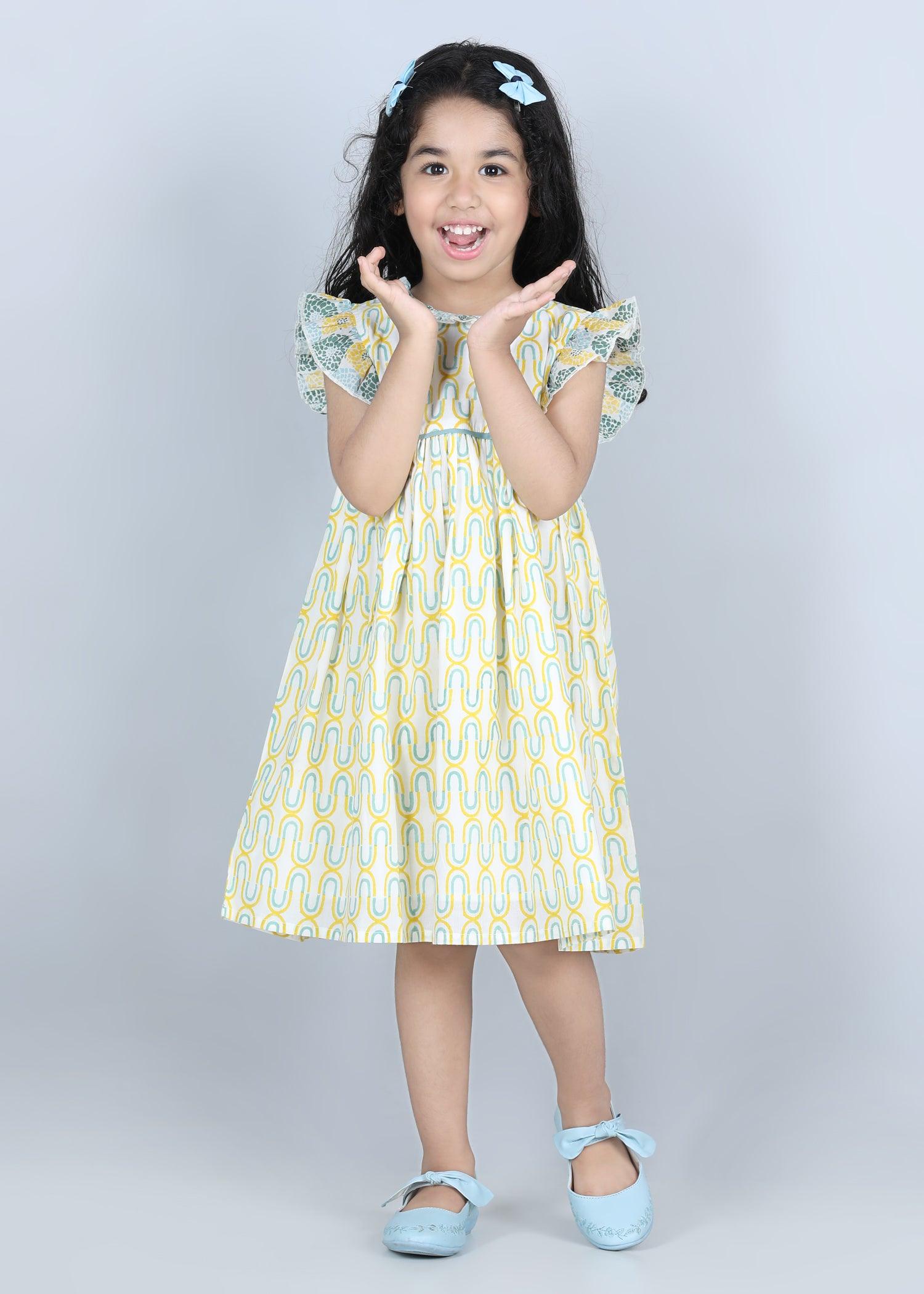 Spiral Yellow Cotton Takshita Dress Girls (2 -9 Yrs)