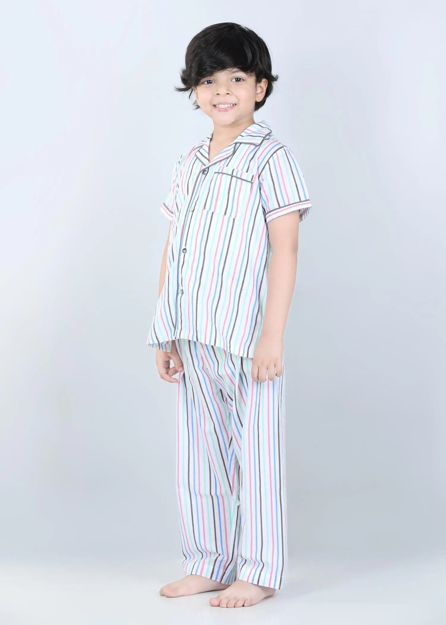 Stripes Blue Half Sleeves Cotton Nighsuit Boys (1-12 Years)