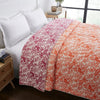 Leaf Orange & Pink Hand Screen Print Cotton Quilt