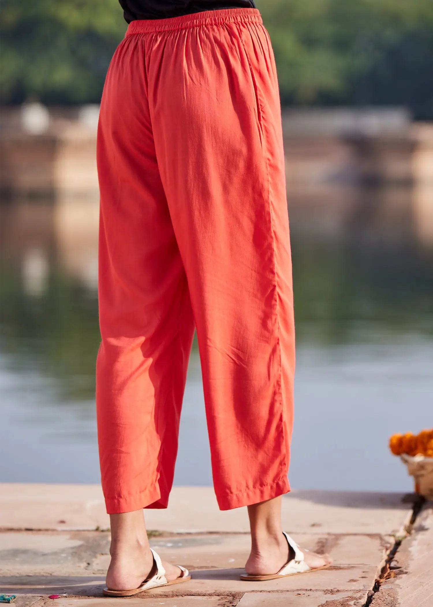 Red Regular Viscose Pant