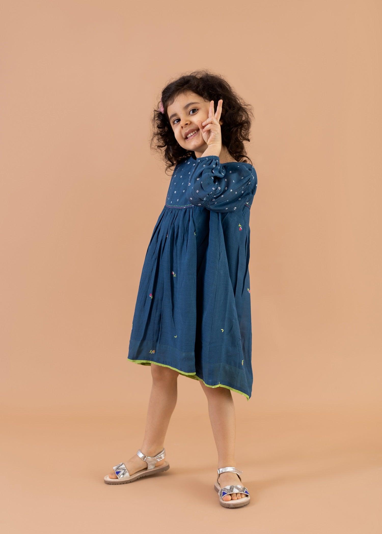 Blue Uri Embroidered Dress (2-12 Years)