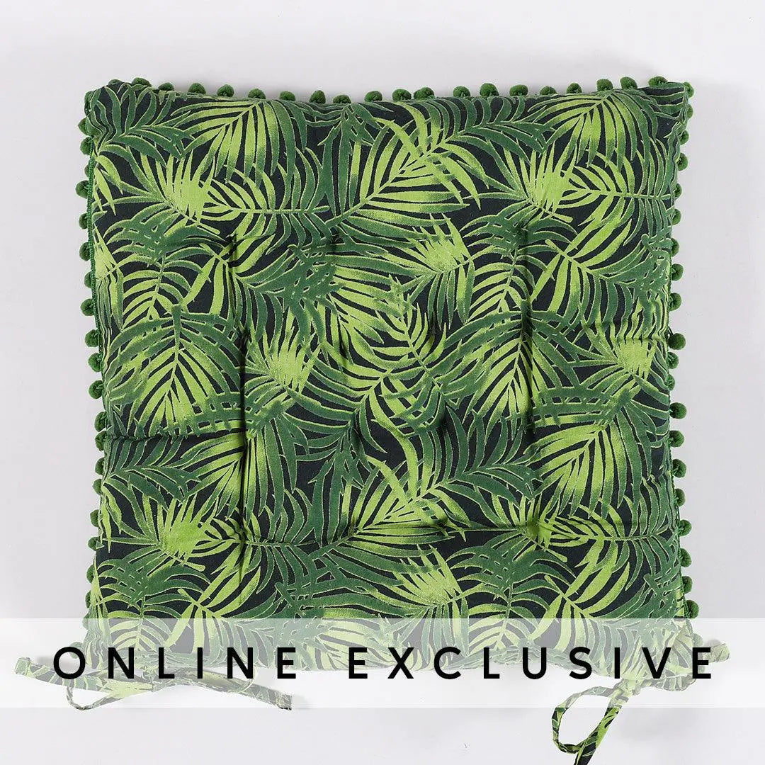 Leaf Dark Green Cotton Chair Pad