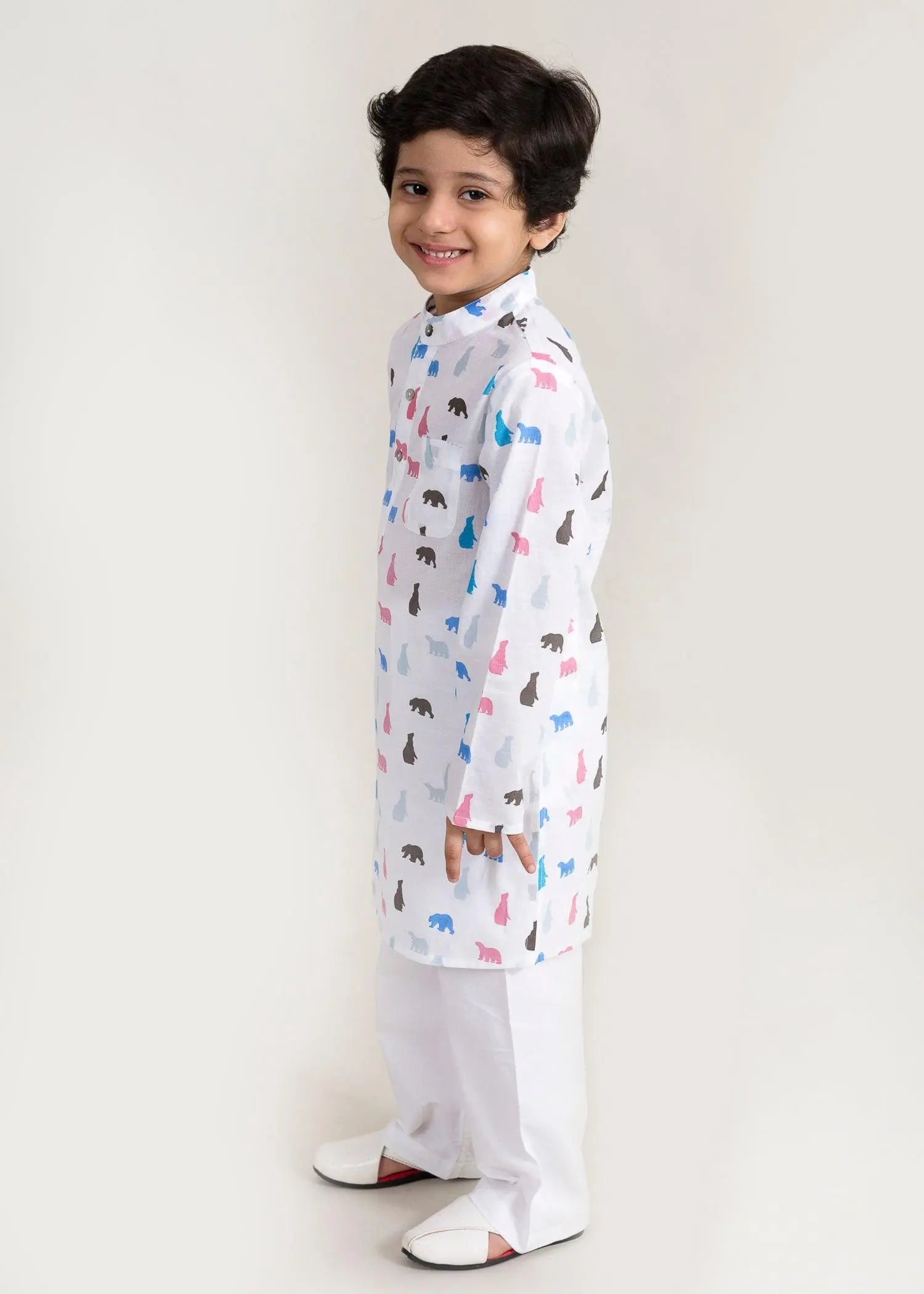 Bear White Cotton Kurta Boy (6 Months to 12 Years)