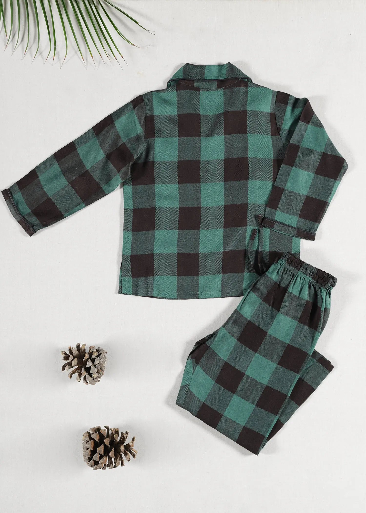 Merry Christmas Checks Green Full Sleeves Nighsuit Unisex (1-12 Years)