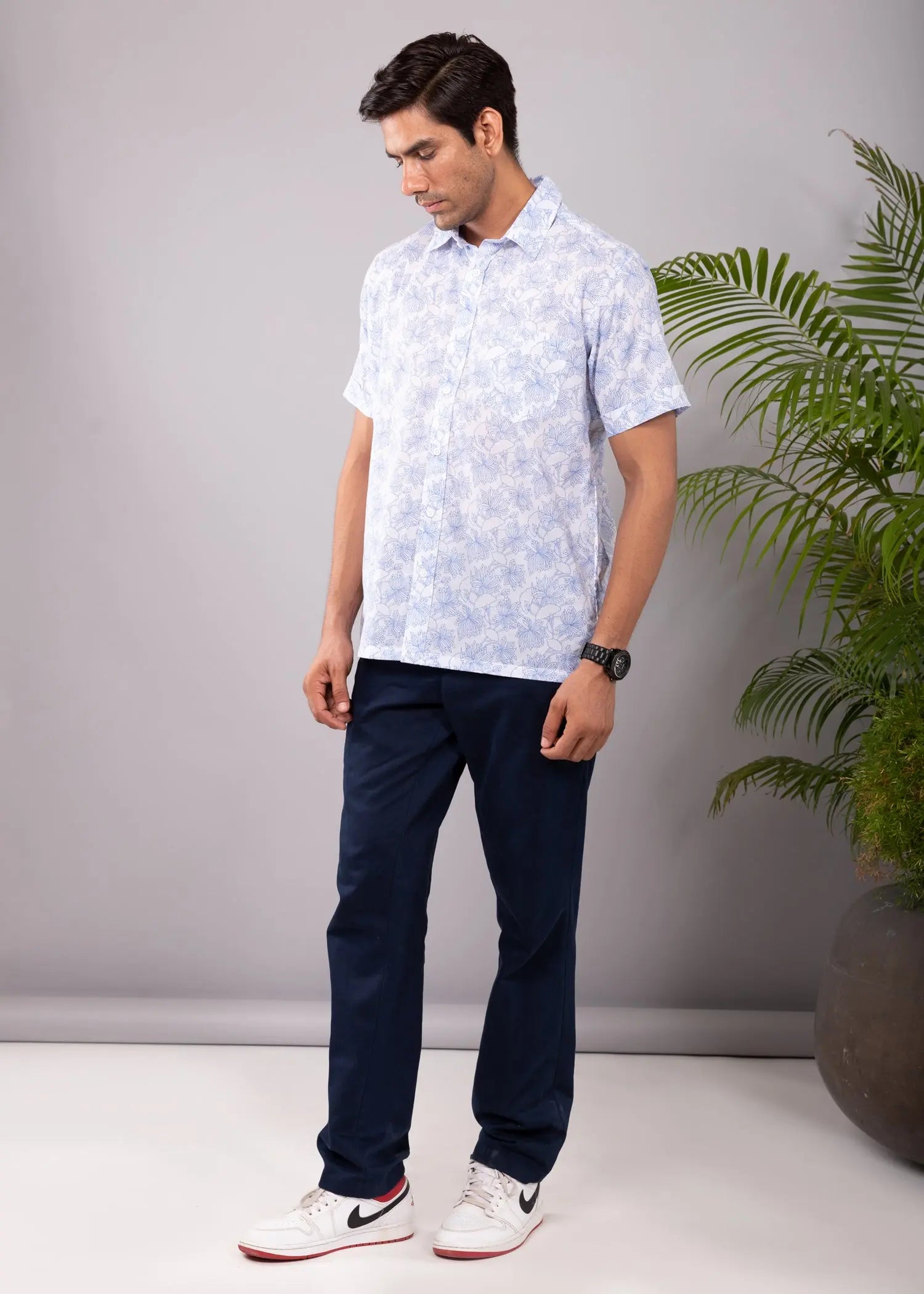 Pacific Blue Regular Cotton Half Sleeves Shirt