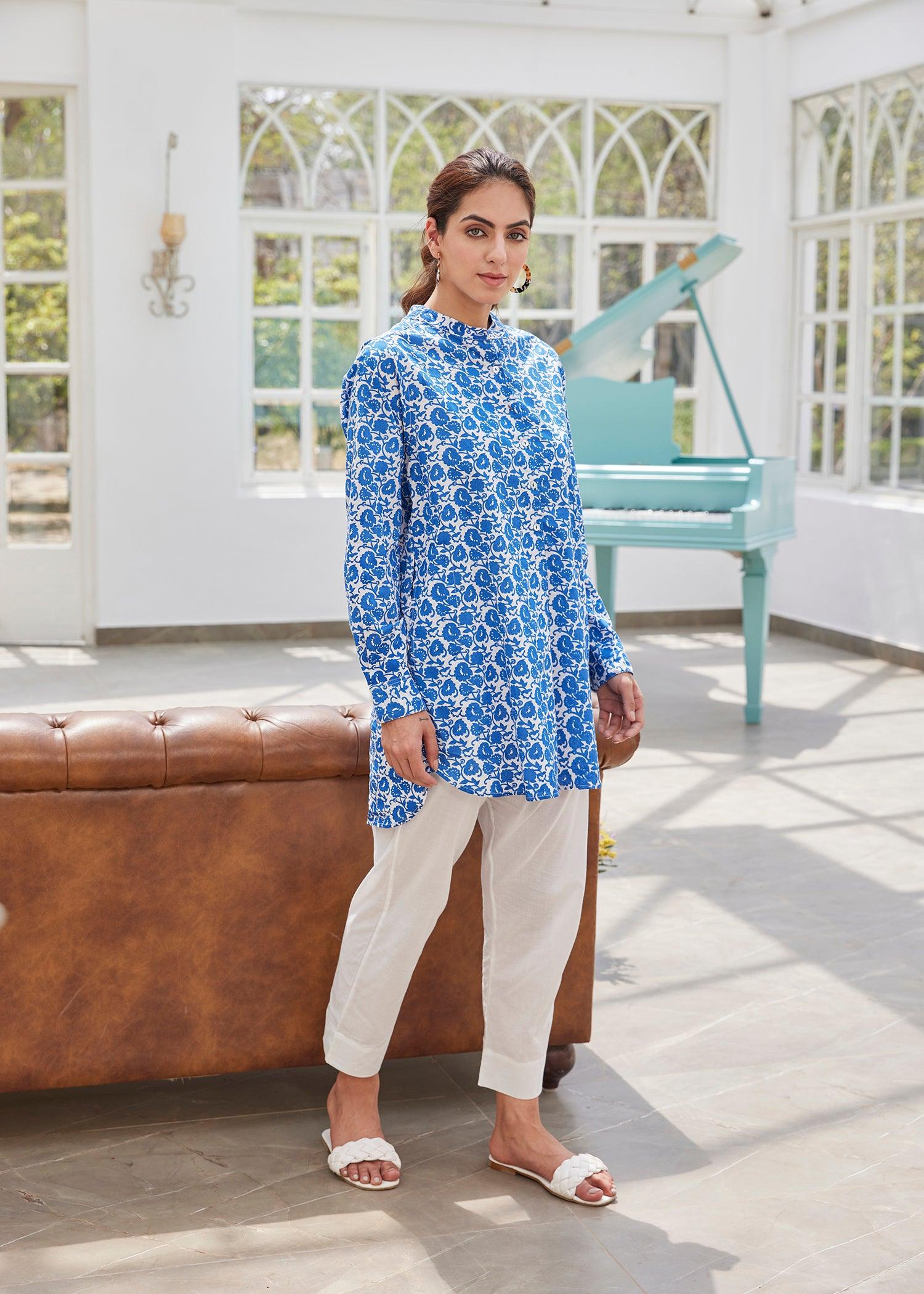 Classic Blue Regular Voile Zaira Tunic