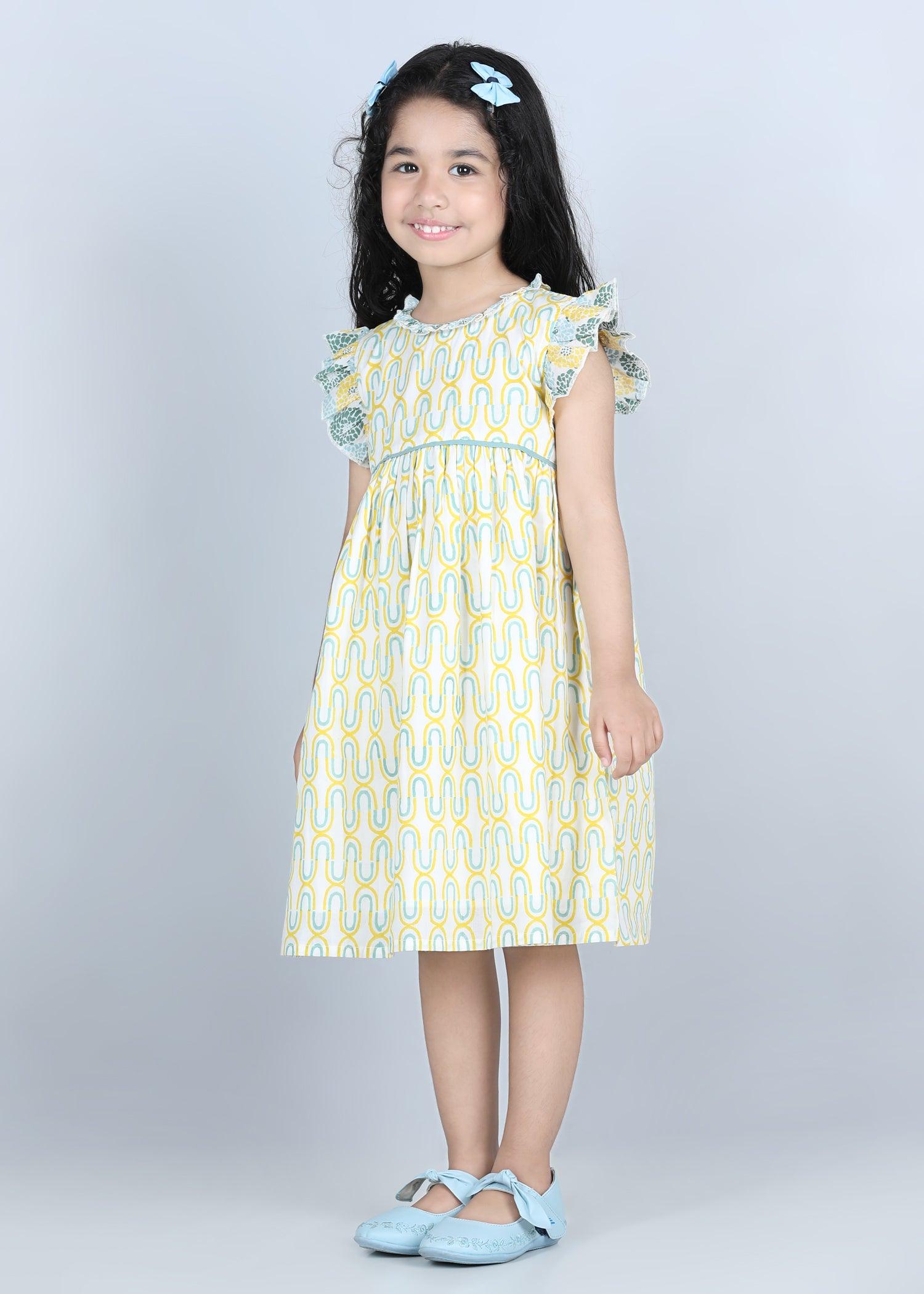 Spiral Yellow Cotton Takshita Dress Girls (2 -9 Yrs)