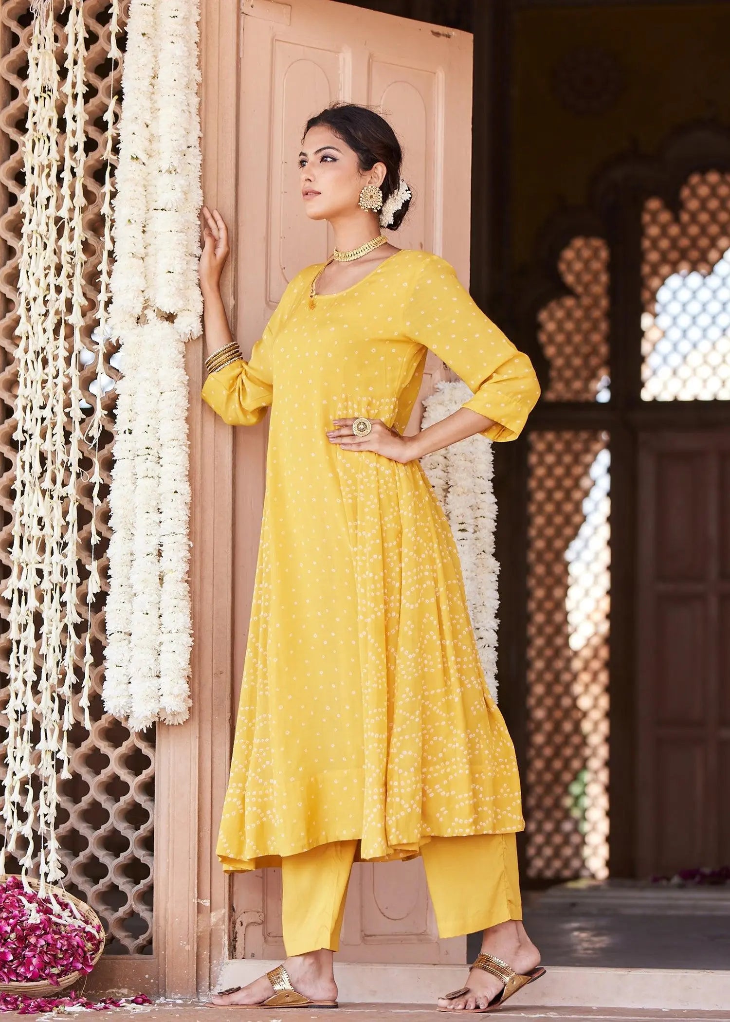 Yellow Flared Viscose Kurta