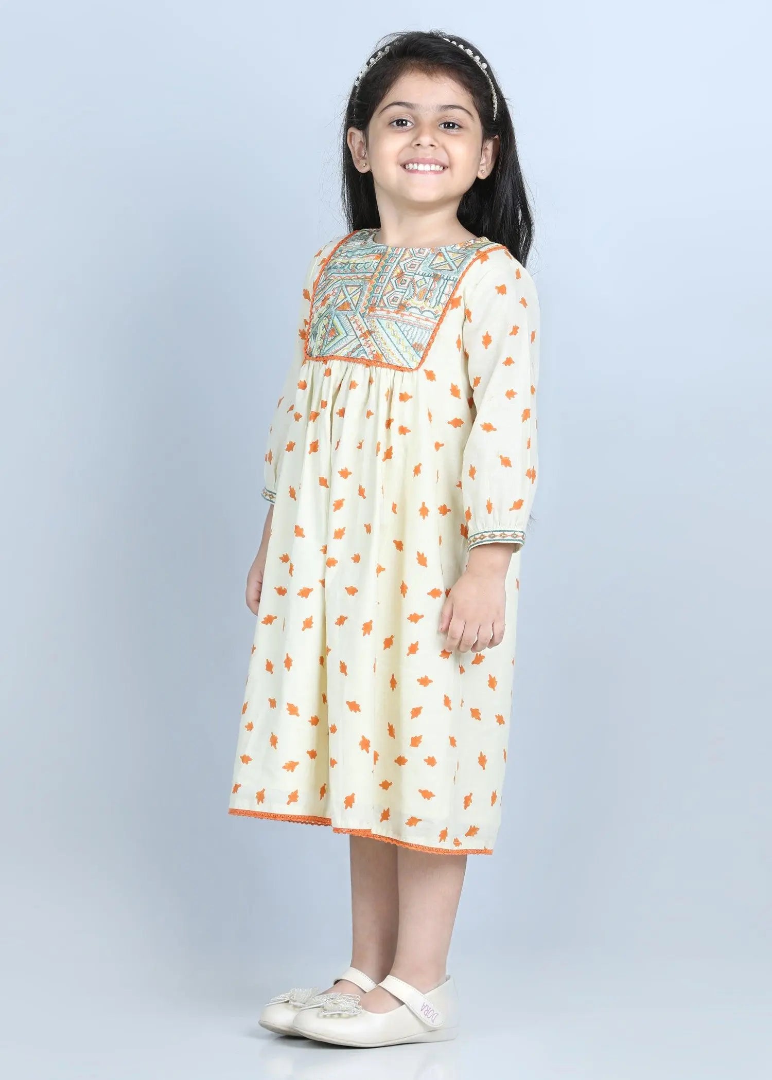 Patti Orange Cotton Ruby Dress Girls (2-14 Yrs)