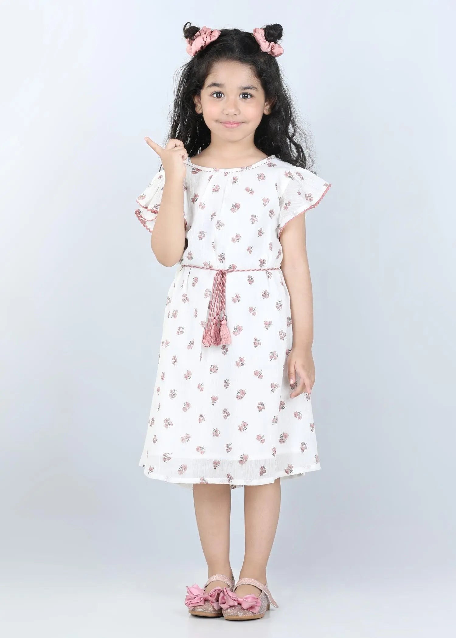 Holly Pink Cotton Crepe Flower Dress (2-12 Years)