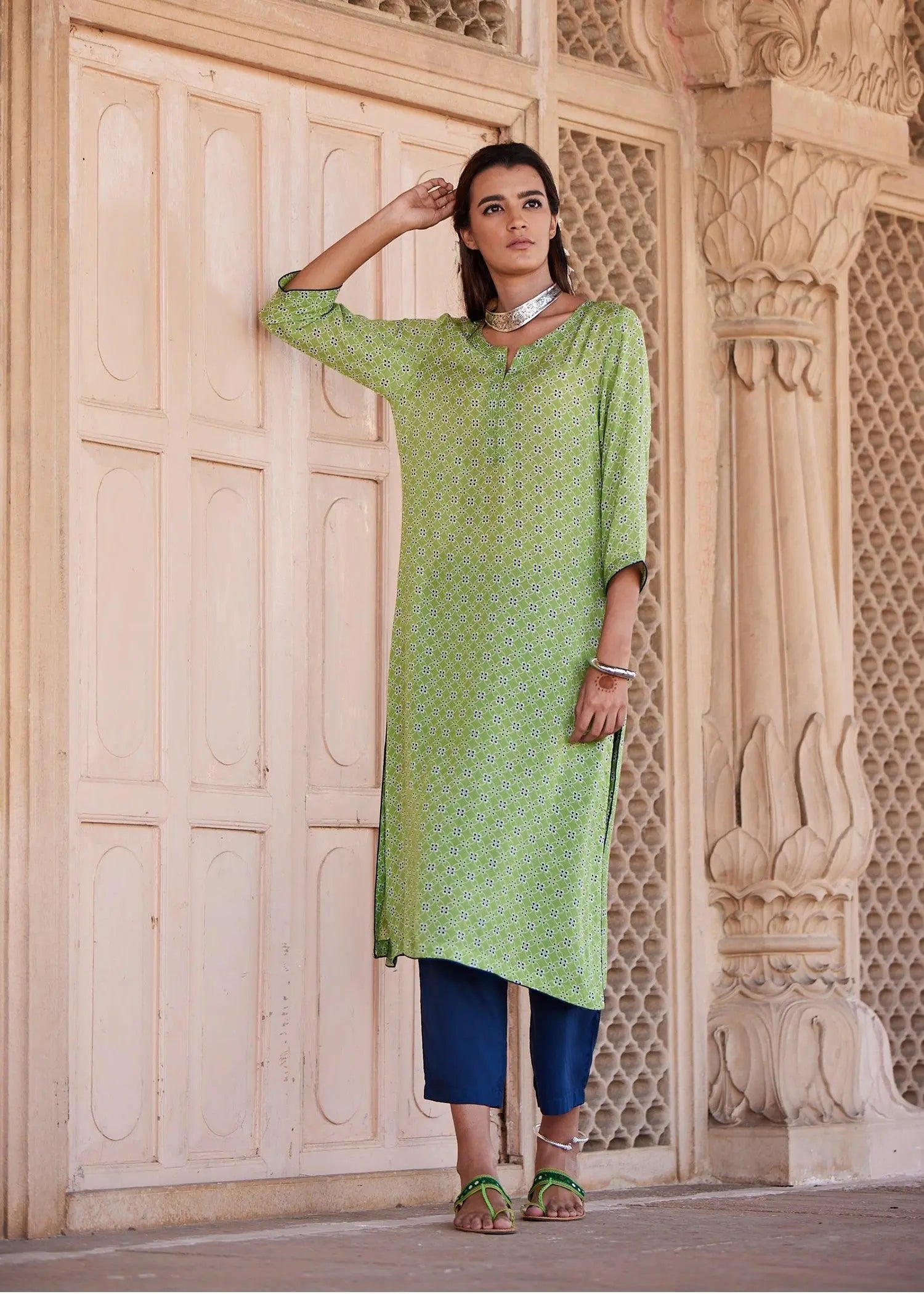 Green Regular Viscose Kurta